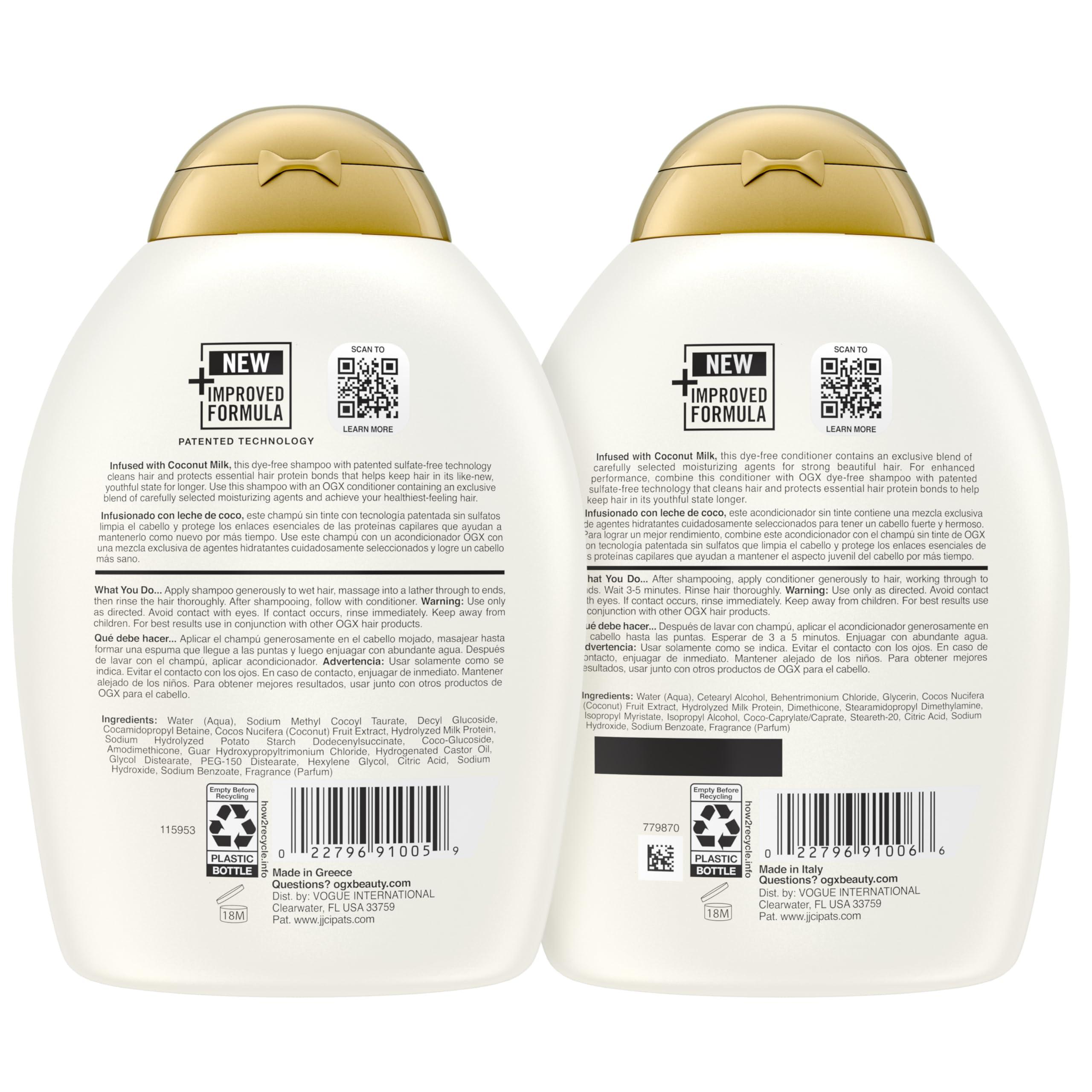 OGX Nourishing + Coconut Milk Shampoo & Conditioner Set, Hydrating & Restoring, Moisturizes for Soft Hair After the First Use, Sulfate-Free Surfactants, 2 Items, 2 x 13 fl. Oz - Image 9