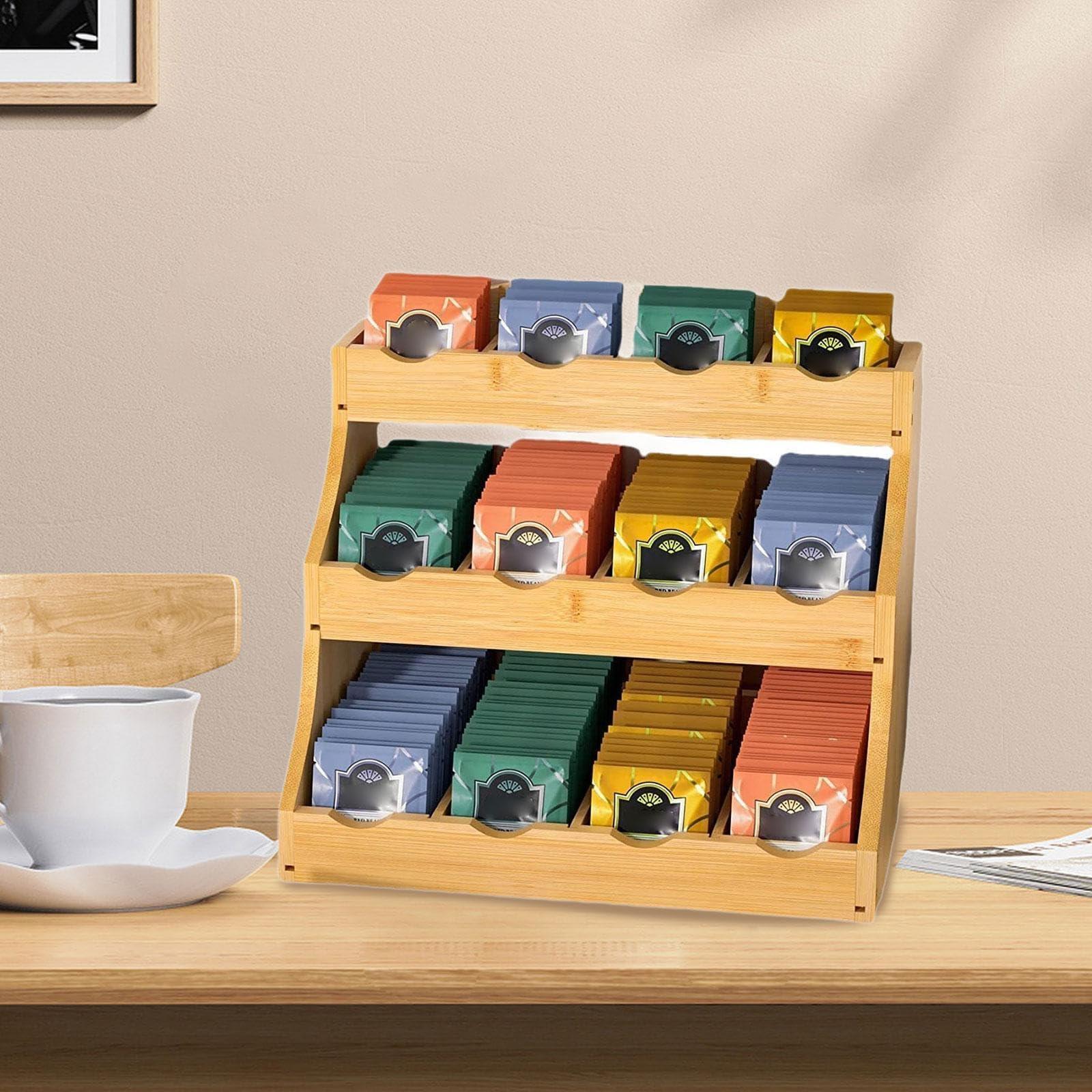 DimyFew Tea Bag Organizer Coffee Pod Holder Wooden Condiment Storage Stand Seasoning Rack for Cabinet Countertop Kitchen Break Rooms - Image 2