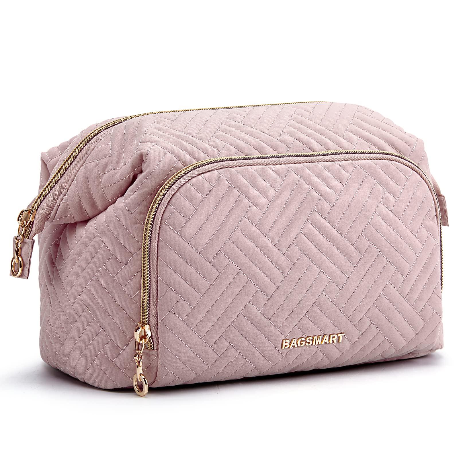 BAGSMART Travel Makeup Bag, Cosmetic Bag Make Up Organizer Case,Large Wide-open Pouch for Women Purse for Toiletries Accessories Brushes