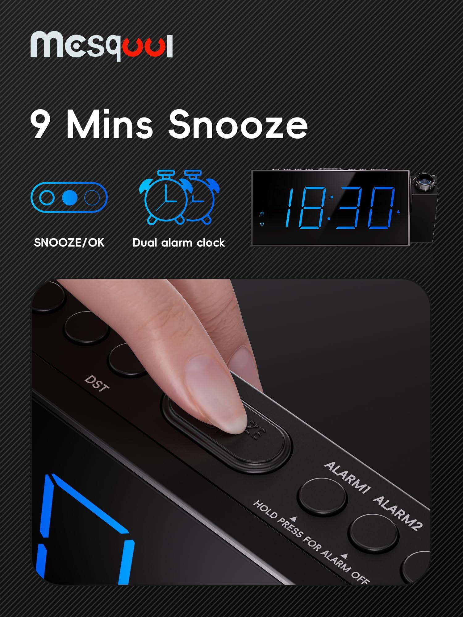 Digital Projection Alarm Clocks for Bedrooms - Large LED Display, 180° Rotatable Projector, 5-Level Dimmer,USB Charger,Battery Backup,Loud Dual Alarms for Kids Elderly,Heavy Sleepers,Snooze,12/24H,DST - Image 7