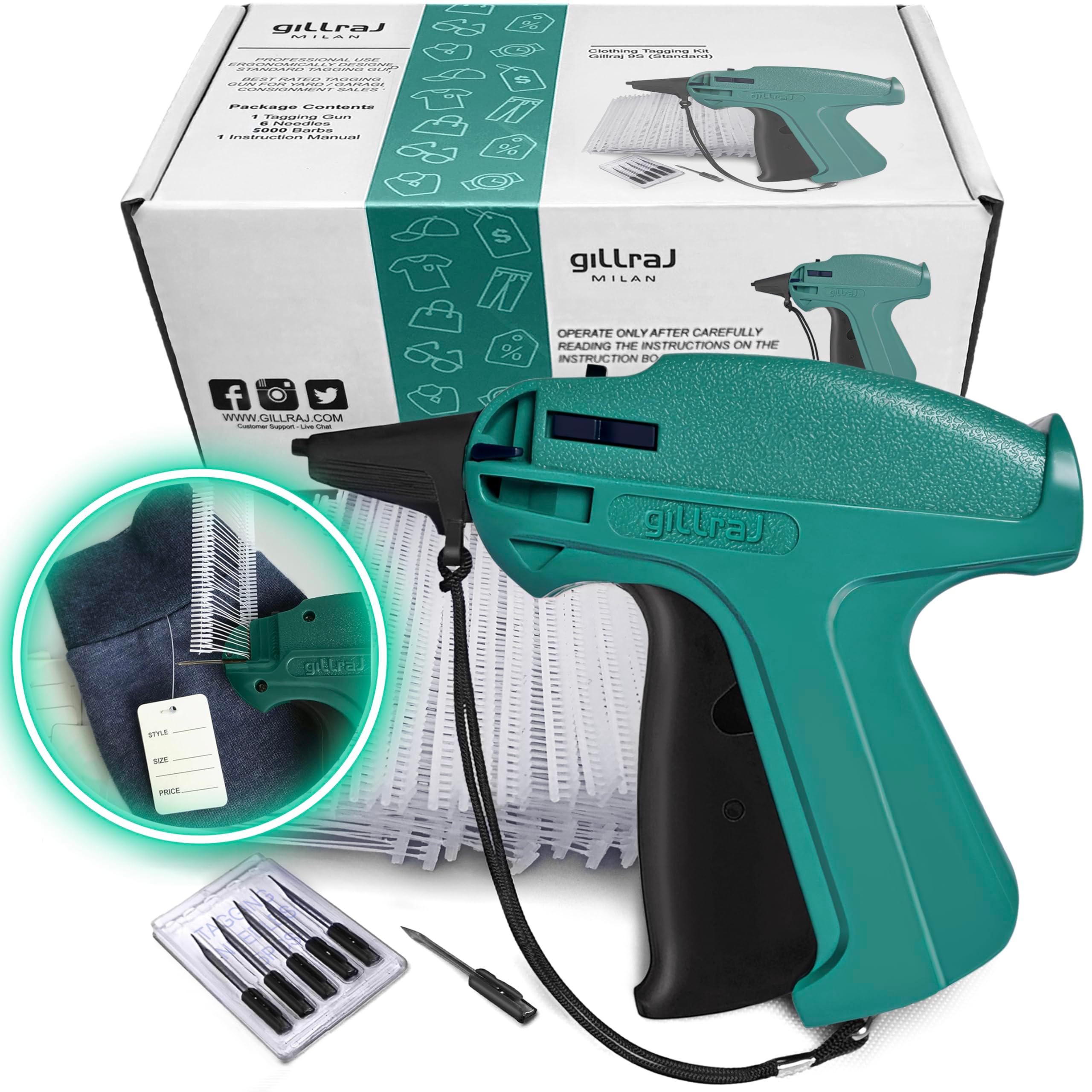 GILLRAJ® Price Tagging Gun 【Not a Stitch Gun】 with 5000pcs 2" Long Hang Tag Barbs & 6 Needles, Retail Pricing Tag Attacher Gun for Stores Consignment Garage Yard Sale