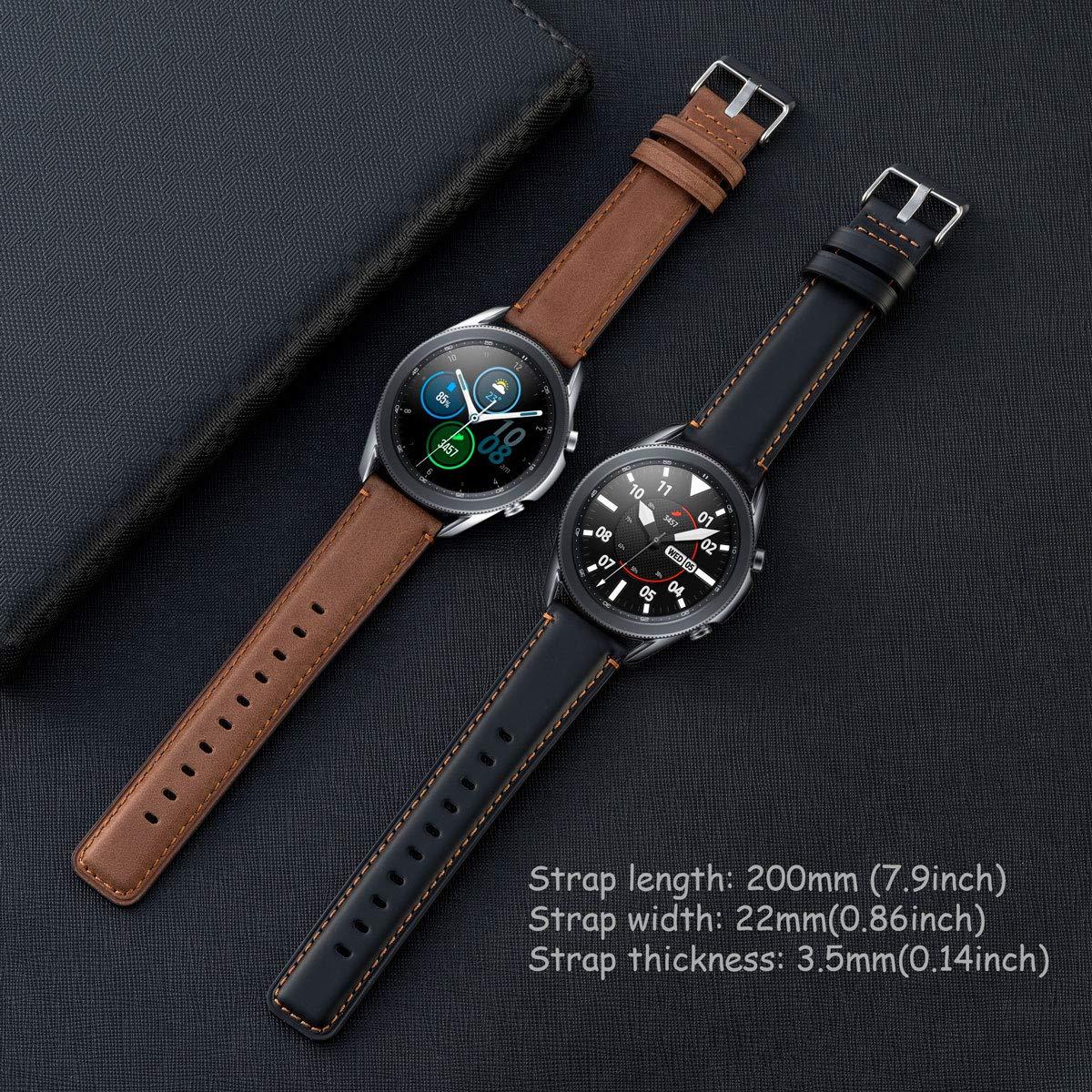 Galaxy Watch 3 45mm Bands 2 Pack, Compatible with Samsung Band, Width 22mm Leather, for Men Women Quick Release Smart Straps Unisex Size(Black+Brown) - Image 2