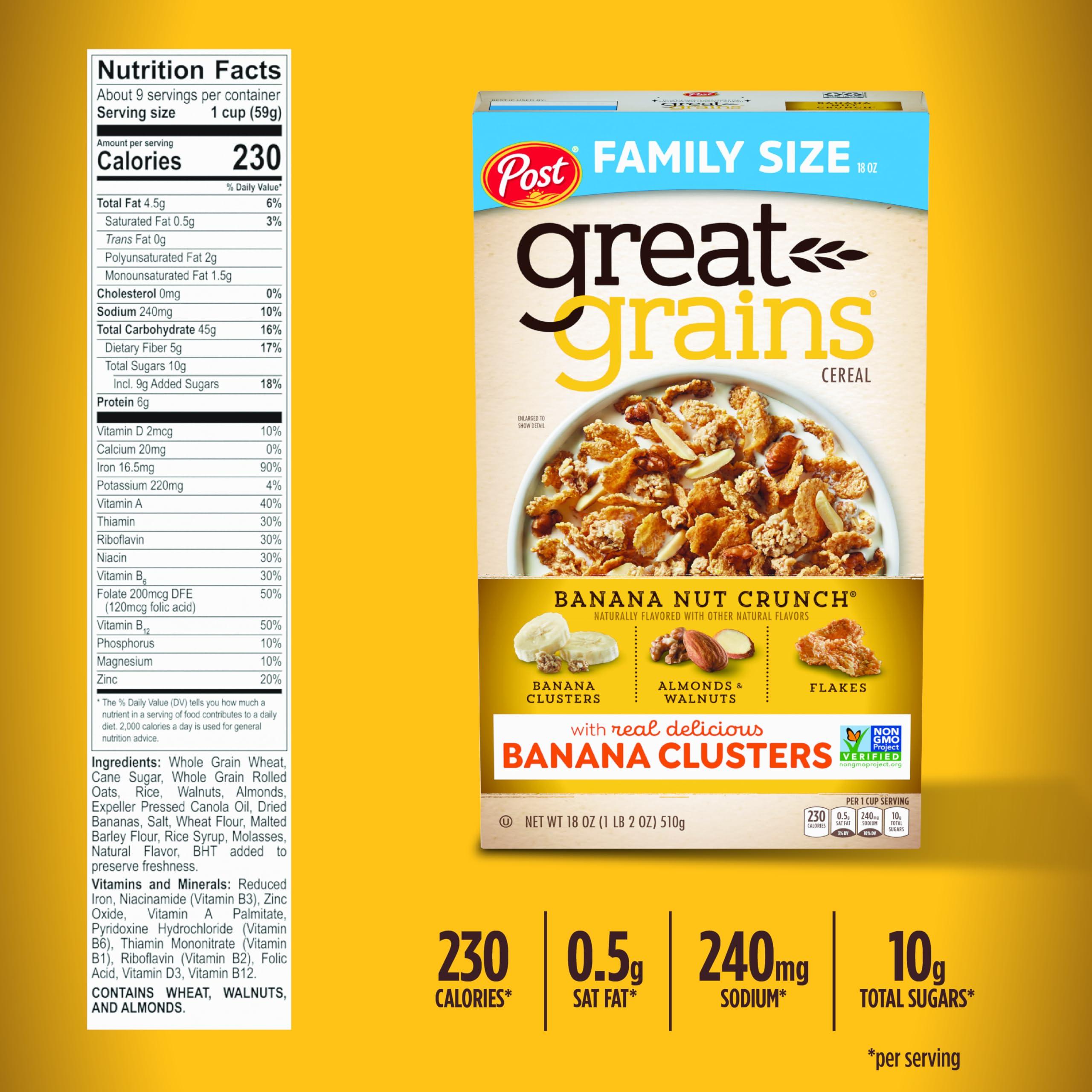 Great Grains Banana Nut Crunch Cereal, Cereal with Banana Clusters and Sliced Almonds, Non-GMO Project Verified, 15.5 OZ Box - Image 5