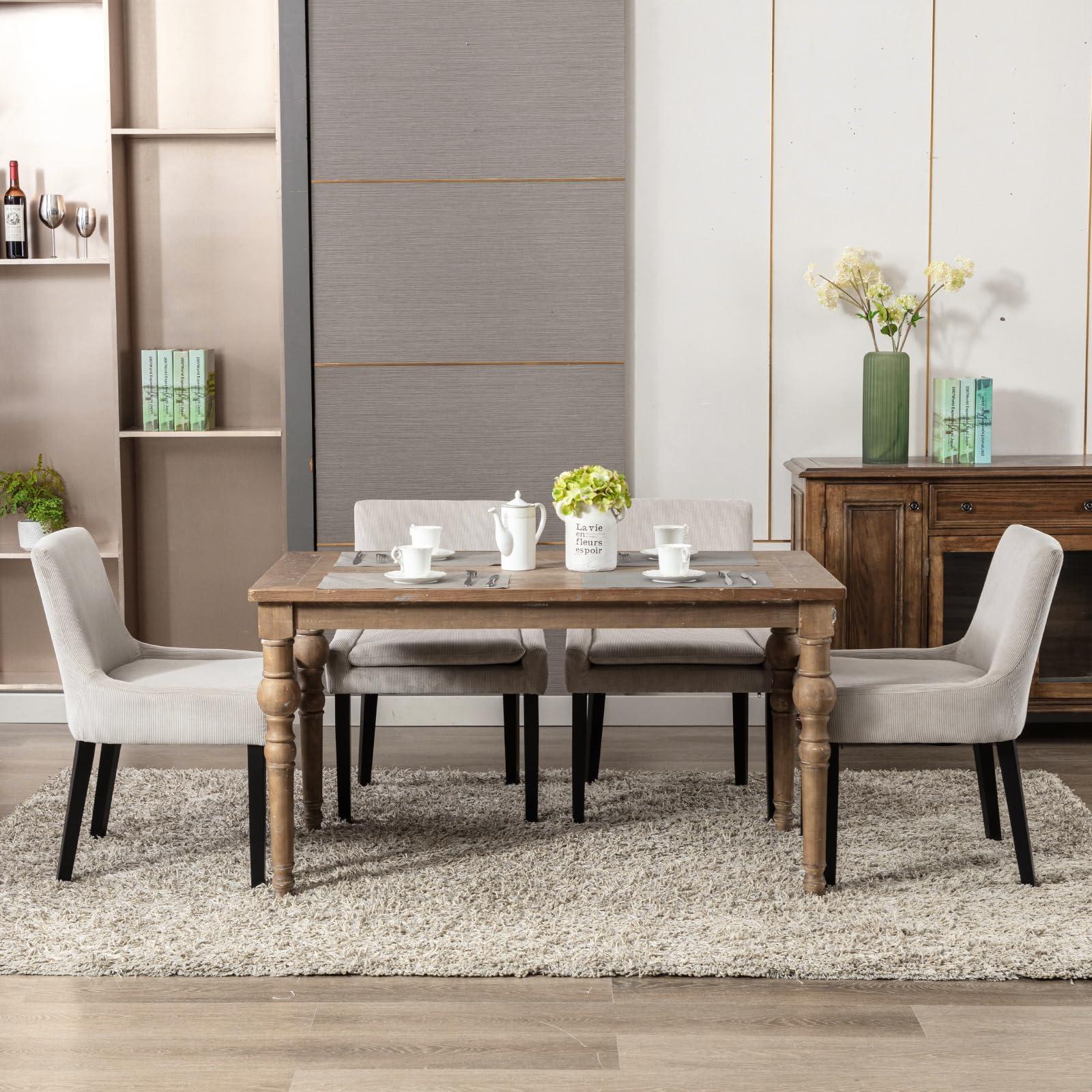 COLAMY Modern Dining Chairs Set of 6, Upholstered Corduroy Accent Side Leisure Chairs with Mid Back and Wood Legs for Living Room/Dining Room-Beige - Image 8