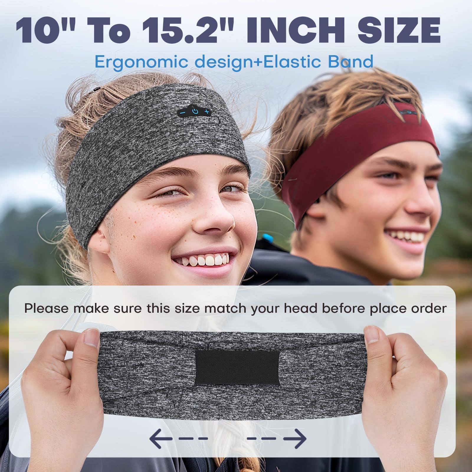 Headband Headphones Bluetooth 5.2 Headband for Side Sleeper, 14 Hour Playtime, Wireless Headband with HD Stereo Speakers for Workout,Running,Yoga, Ideal Gifts for Men, Women, Teens, Grey - Image 4