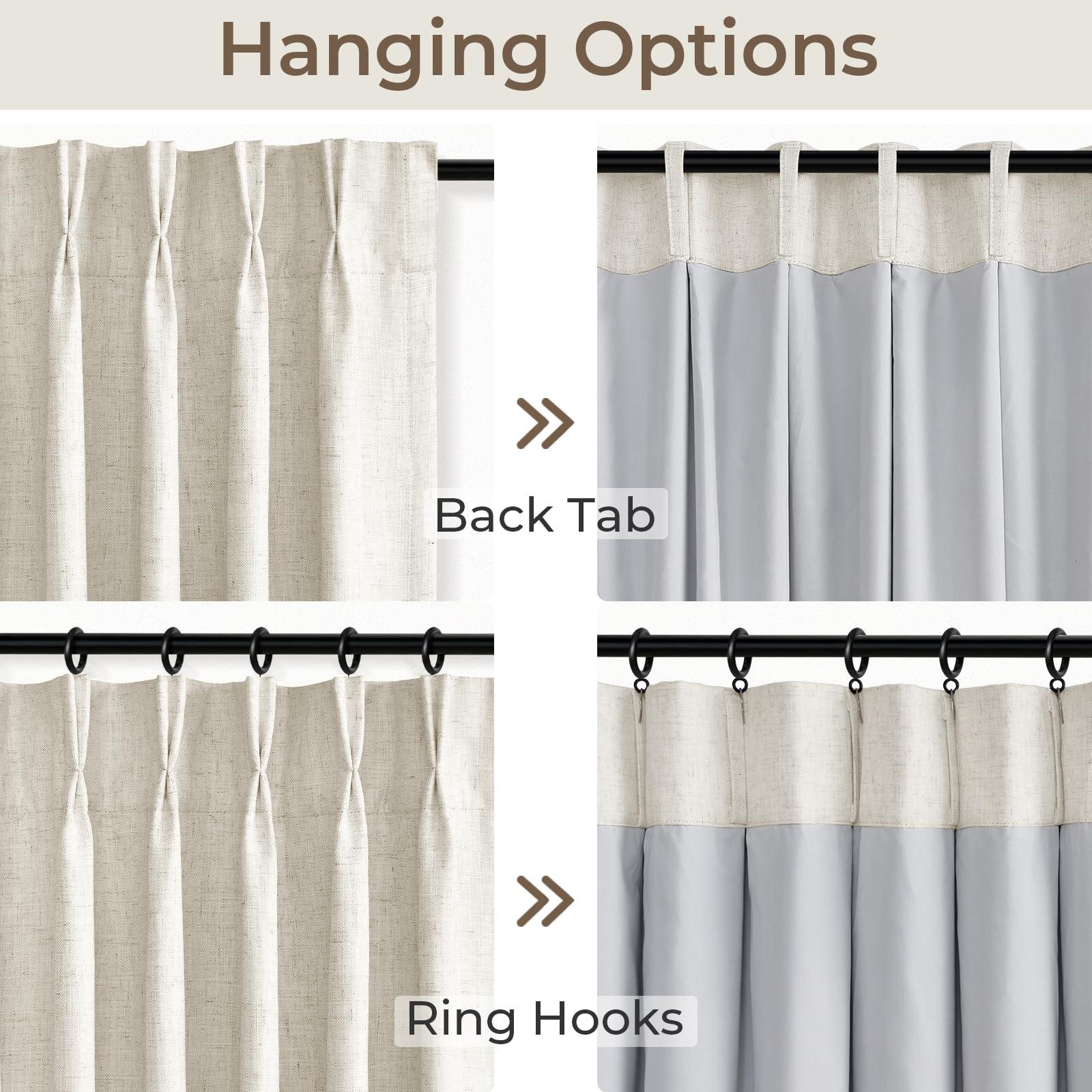 CAPALOCA Pinch Pleated Blackout Curtains 96 Inches Long, Linen Blend, 100% Blackout Drapes with 20 Hooks, Ideal for Bedroom and Living Room, 40" W x 96" L (Pack of 2), Natural - Image 3