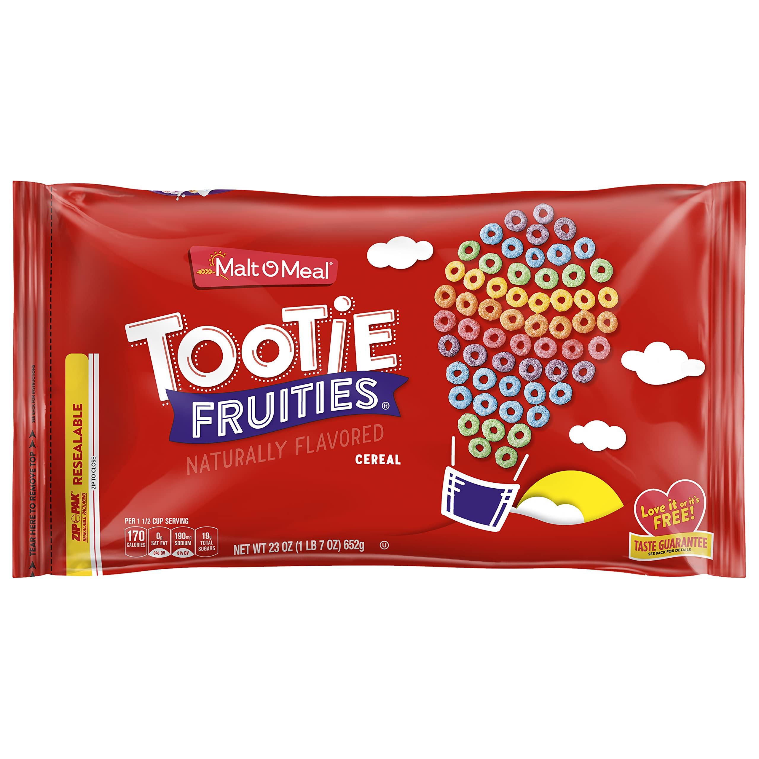 Malt-O-Meal Tootie Fruities Breakfast Cereal, Colorful and Fruity Cereal for the Family, Family Cereal Size, 23 OZ Resealable Cereal Bag