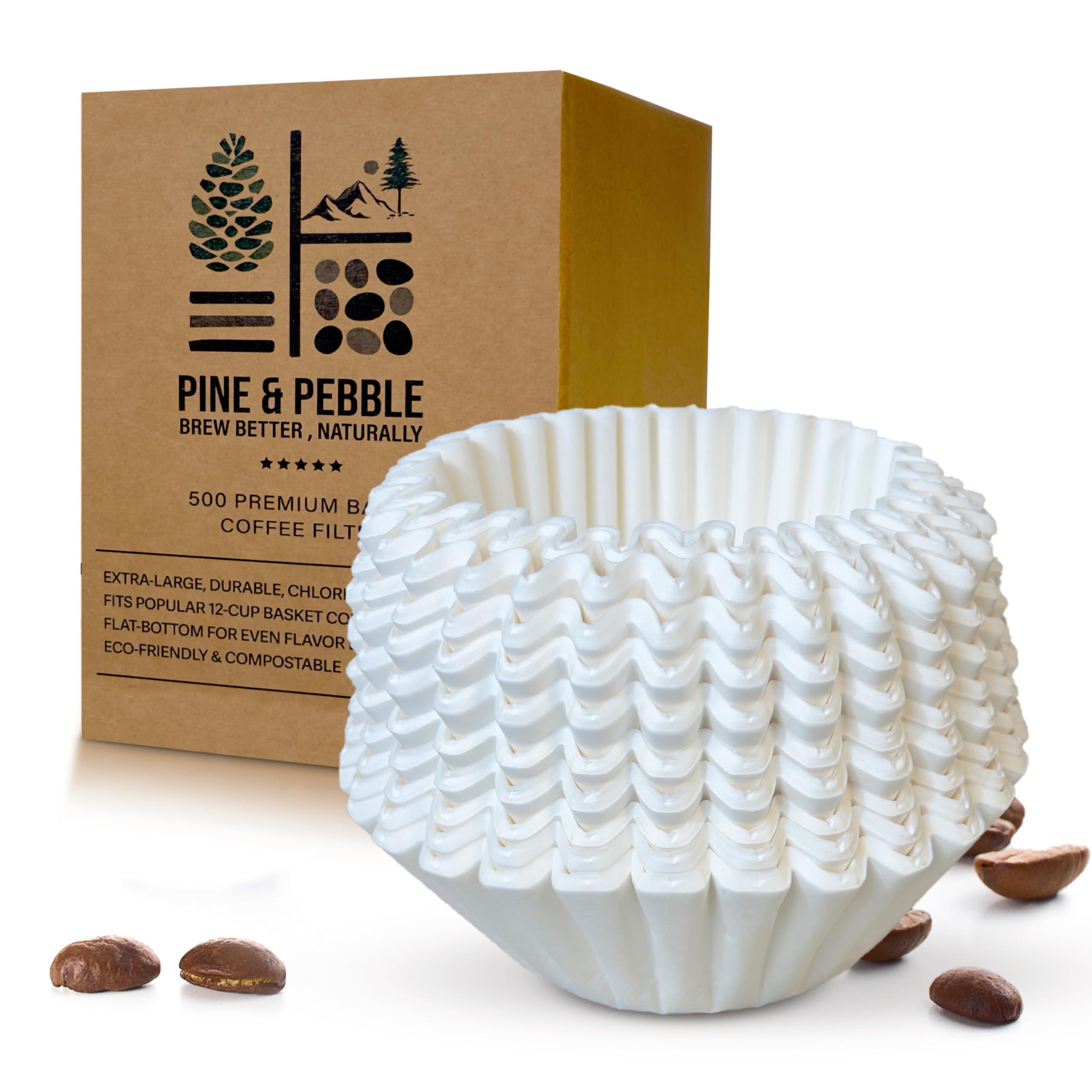 Pine & Pebble™ Large Coffee Filters | Premium Commercial Basket Filters (9.84” x 4.33”) | Tall-Sided Design | Fits BUNN & Other 12-Cup Brewers | No Ground Overflow | 500-Count Bulk Pack