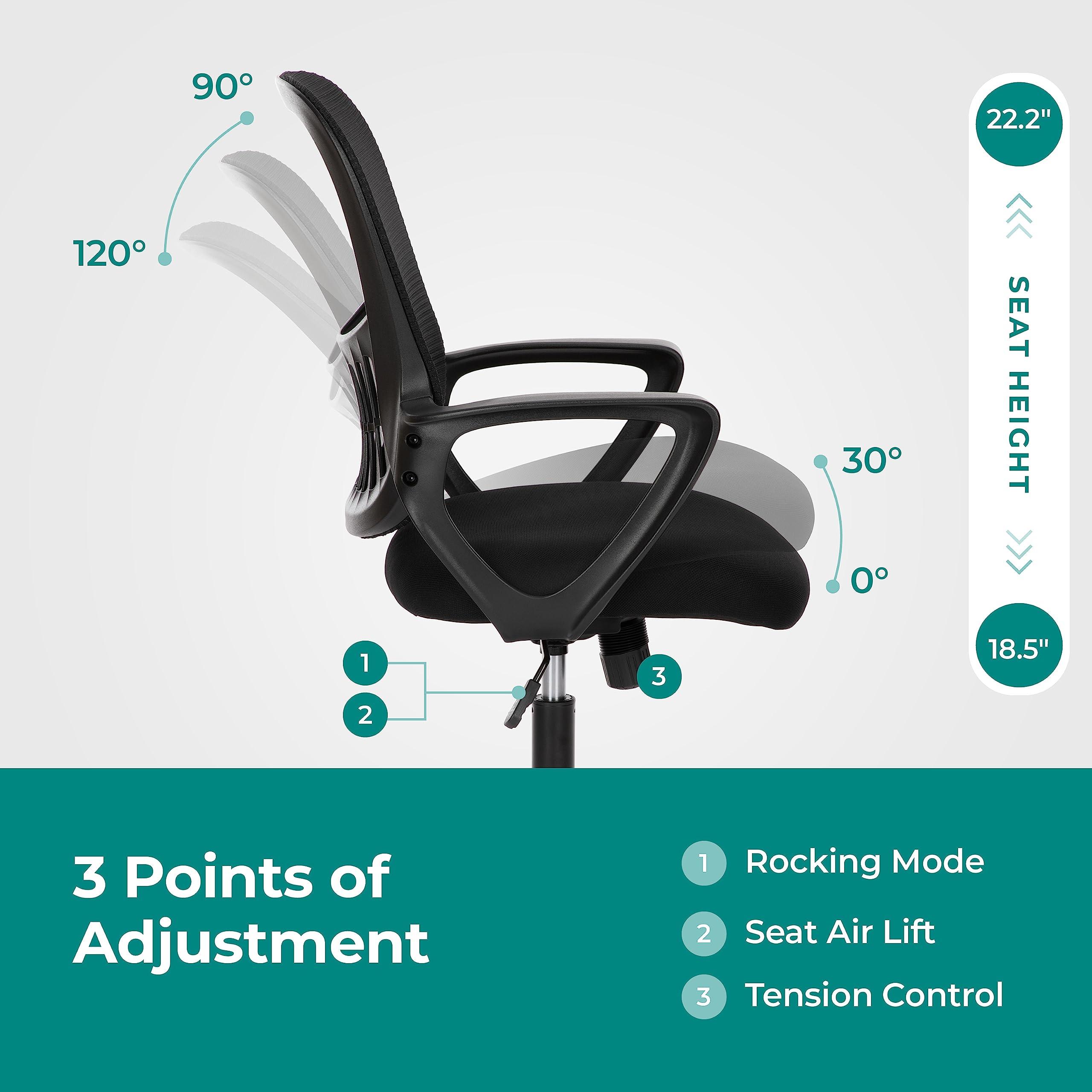 SMUG Home Office Computer Desk Chair, Ergonomic Mid-Back Mesh Rolling Work Swivel Task Chairs with Wheels, Comfortable Lumbar Support, Comfy Arms for Bedroom, Study, Dorm, Student - Image 4