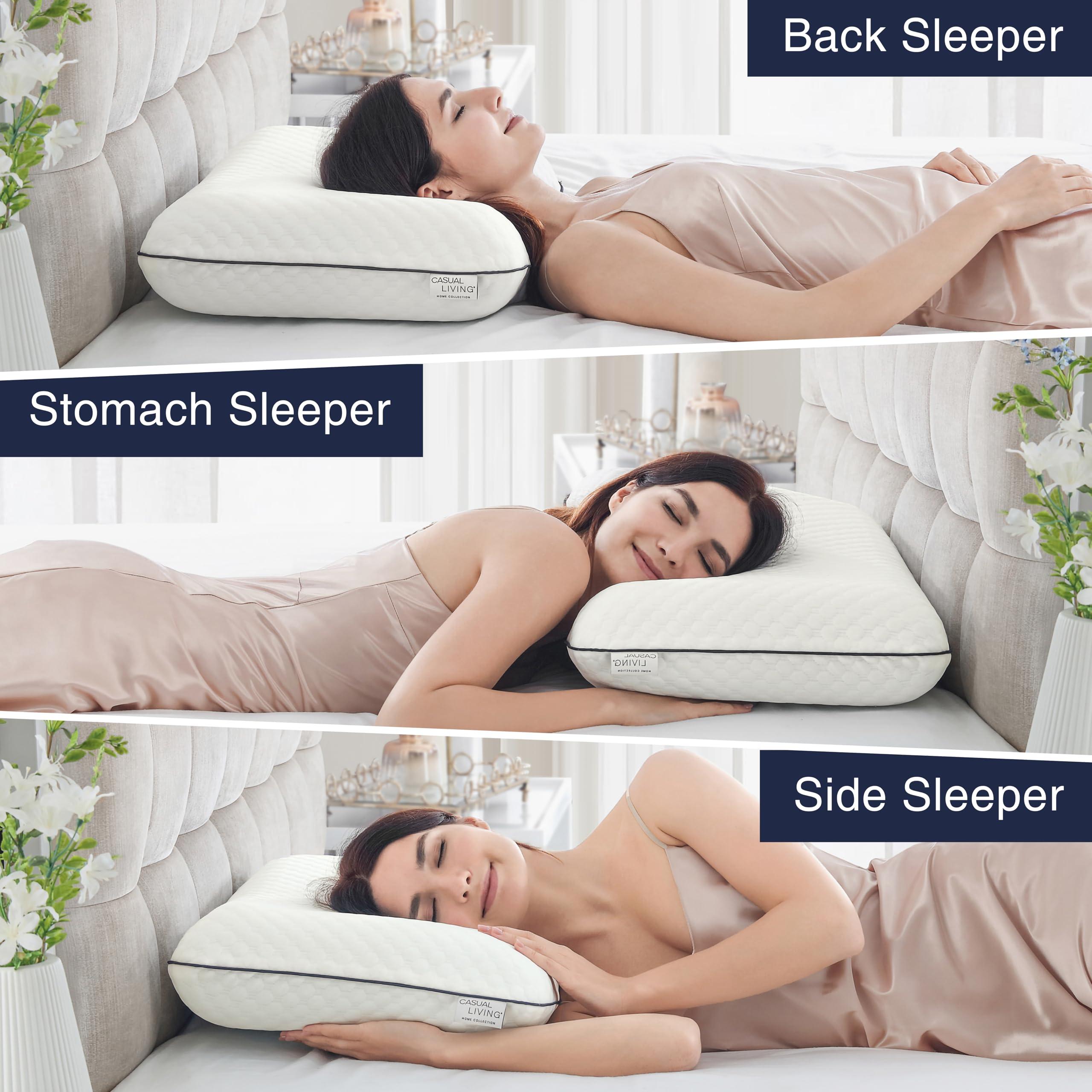 Casual Living Memory Foam Pillow Queen Size Bed Pillow Insert with Hypoallergenic Removable Machine Washable Cover for Back Stomach and Side Sleepers, Queen 16-inch x 29-inch, White - Image 3