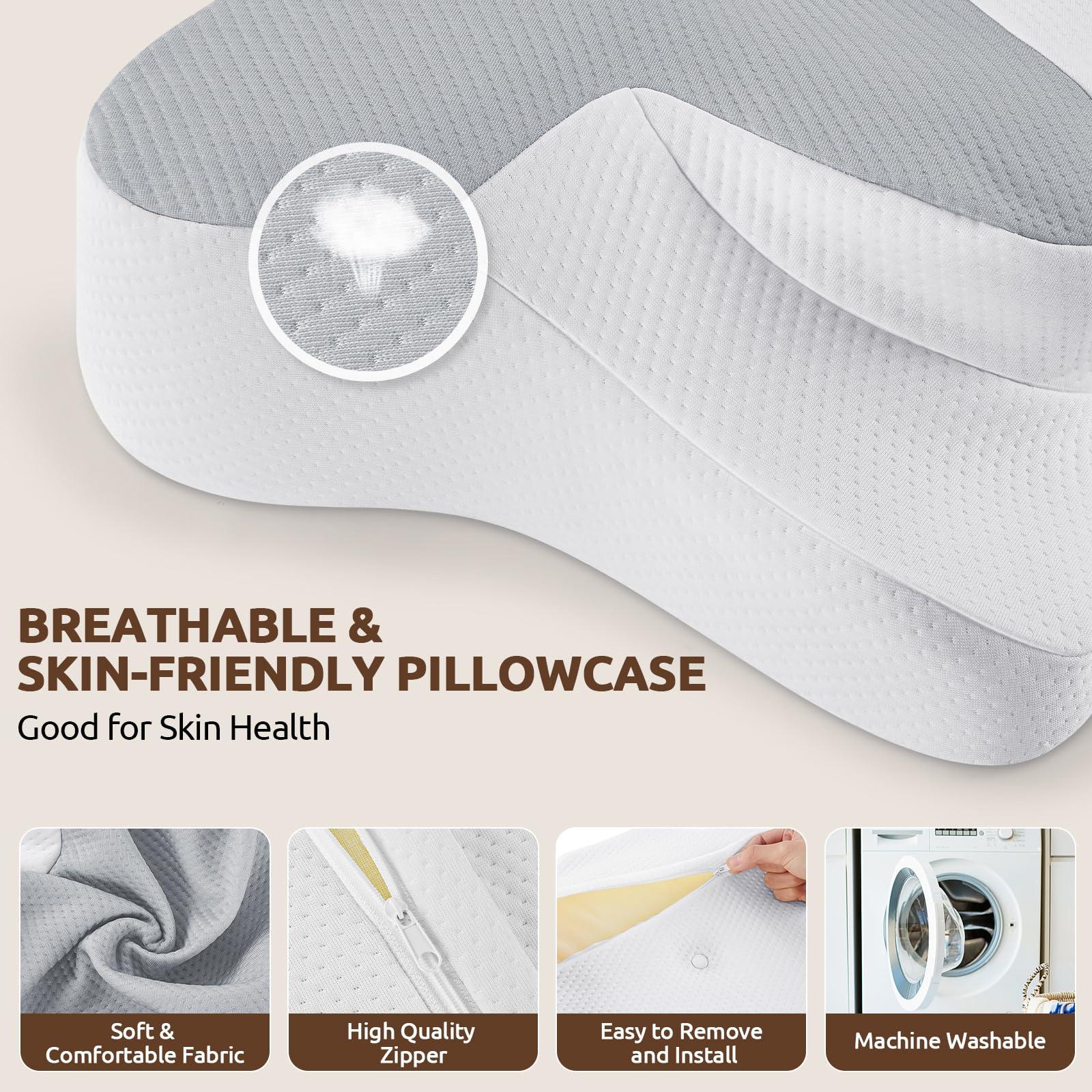 DONAMA Cervical Neck Pillow for Pain Relief,Odorless Contour Memory Foam Pillows with Cooling Pillowcase Cozy Sleeping, Orthopedic Ergonomic Bed Pillows for Side Back Stomach Sleepers - Image 4