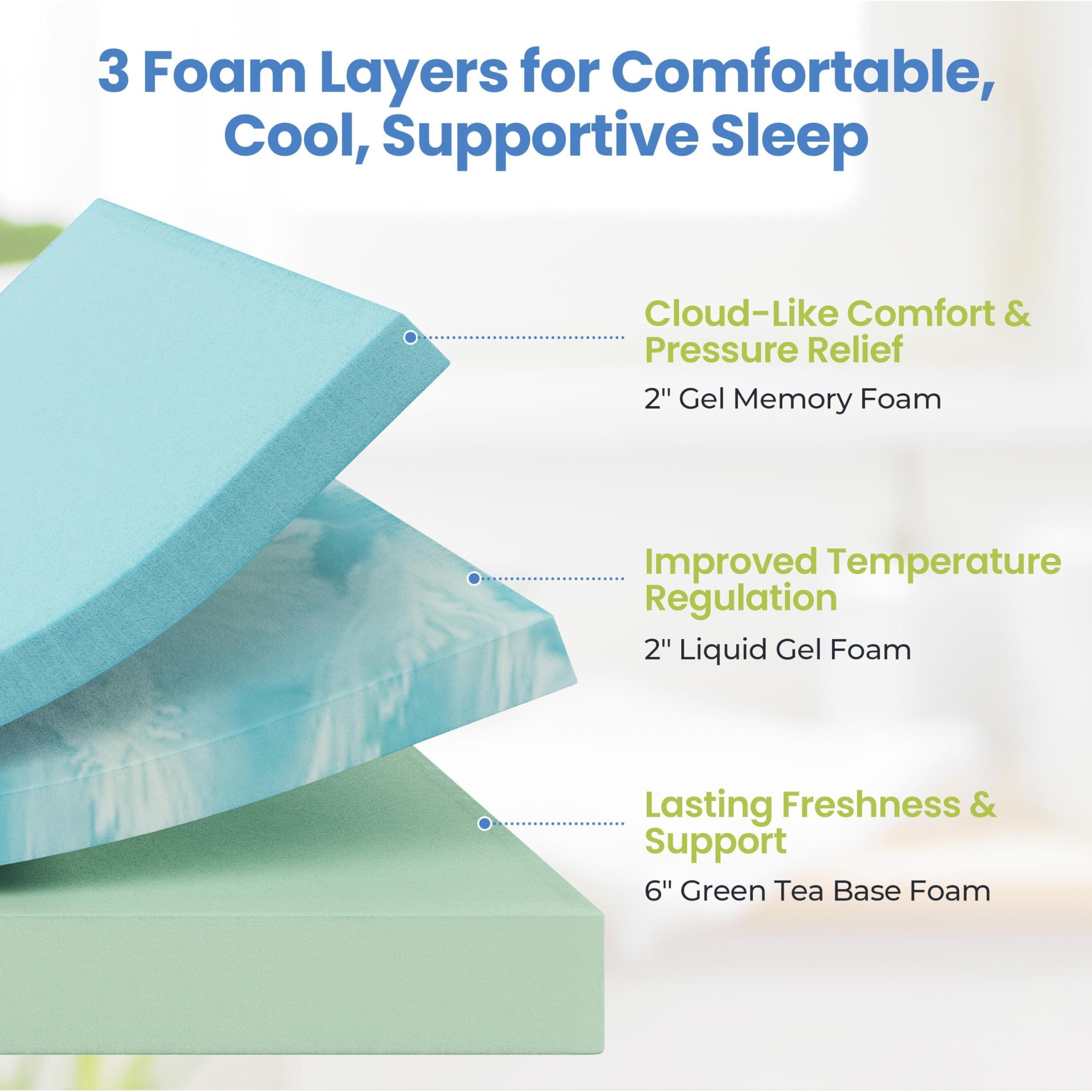 Yaheetech 10 Inch Queen Mattress 3 Foam Layer Cooling Gel Memory Foam Mattresses, Green Tea for Fresher Sleep, Queen Size Mattress in a Box, Medium Firm, CertiPUR-US Certified - Image 3