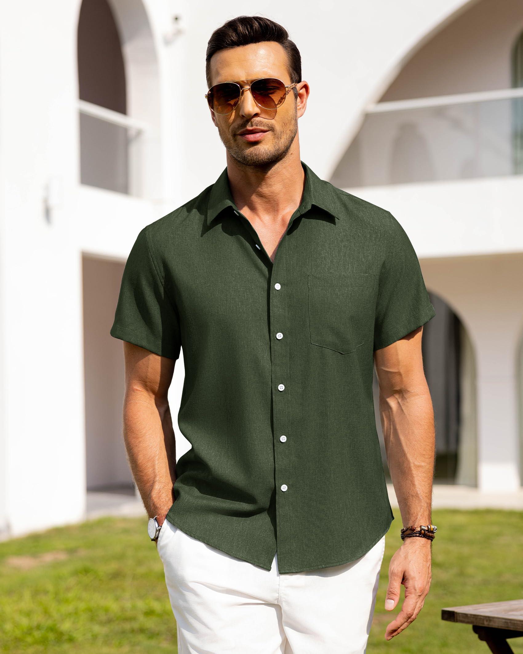 Alimens & Gentle Mens Linen Shirts Short Sleeve Button Down Shirts Wrinkle Free Casual Vacation Beach Summer Tops - Image 3