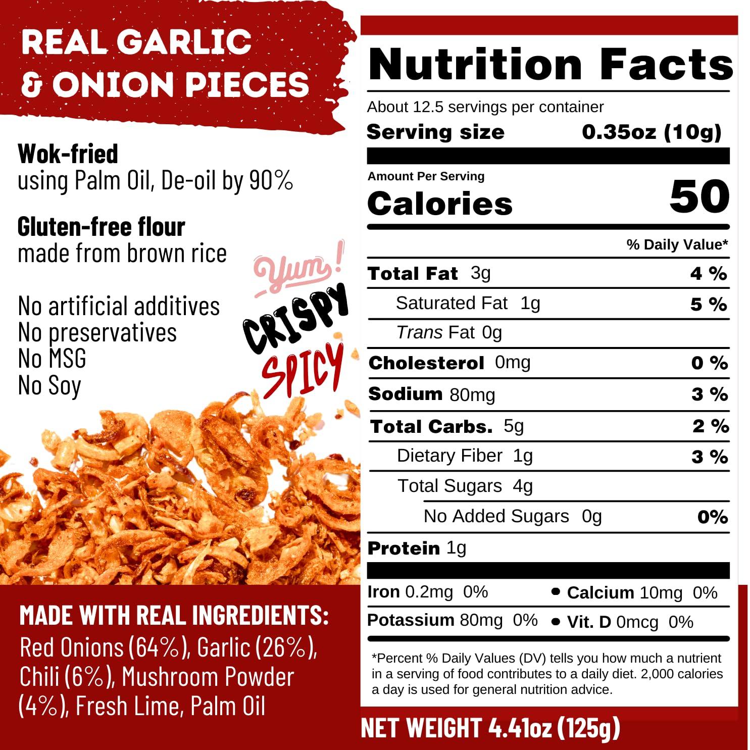 MaeMai Chili Crisp (MEDIUM HOT Spice) - Non-Oily Chili Crisp Topper, Rice Seasoning, Ramen Topper, Furikake, Umami Onion & Garlic Flakes | 4.41oz (125g) Resealable Bottle - Image 2