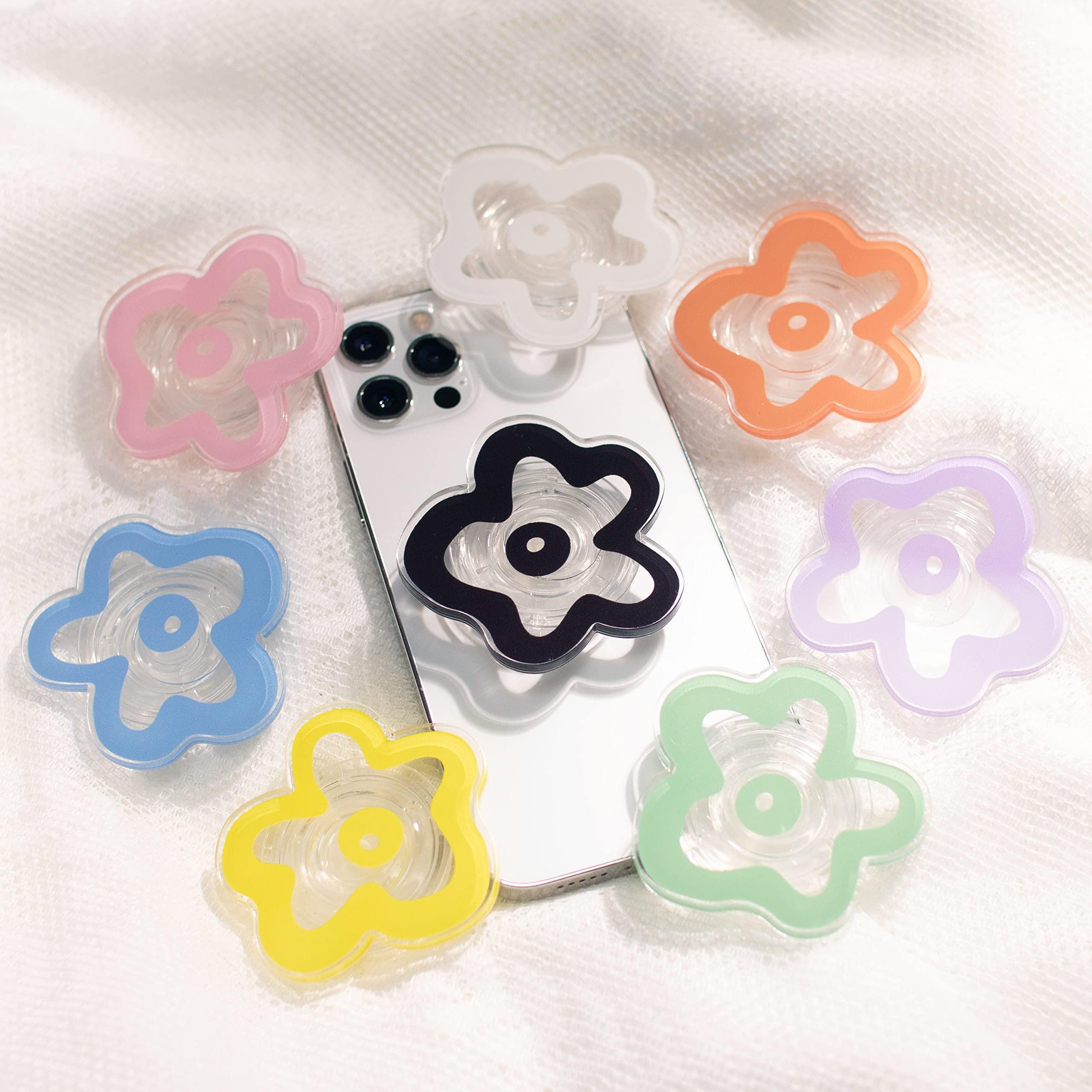 OnTheGrip Cute Transparent Daisy Flower Shape Design Mobile Phone Grip Multi Functional Collapsible Stand Holder for Smartphone Tablet Cell Phone Accessory (Pink) - Image 3