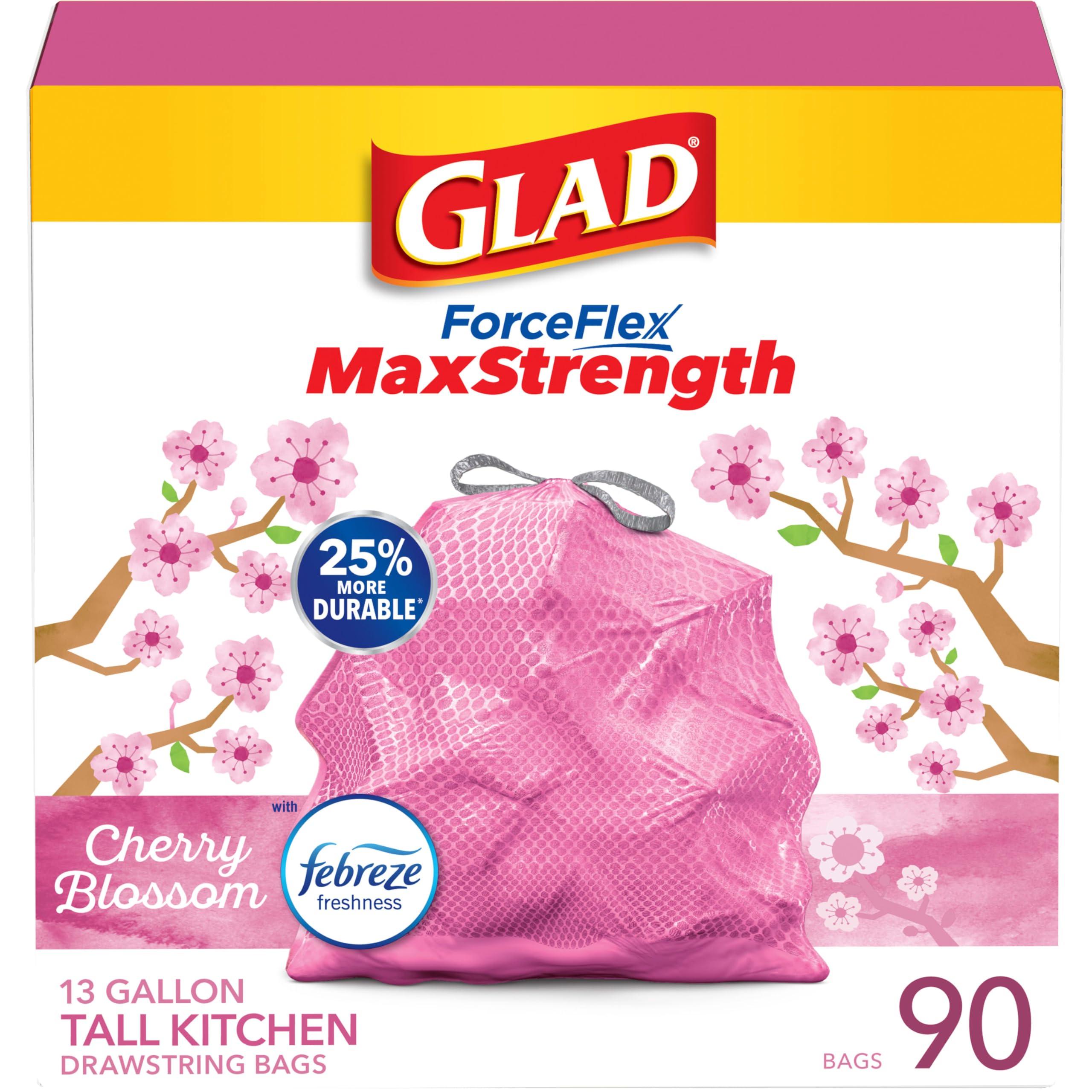 Glad ForceFlex MaxStrength Tall Kitchen Drawstring Trash Bags, 13 Gal, 90 Ct (Package May Vary)