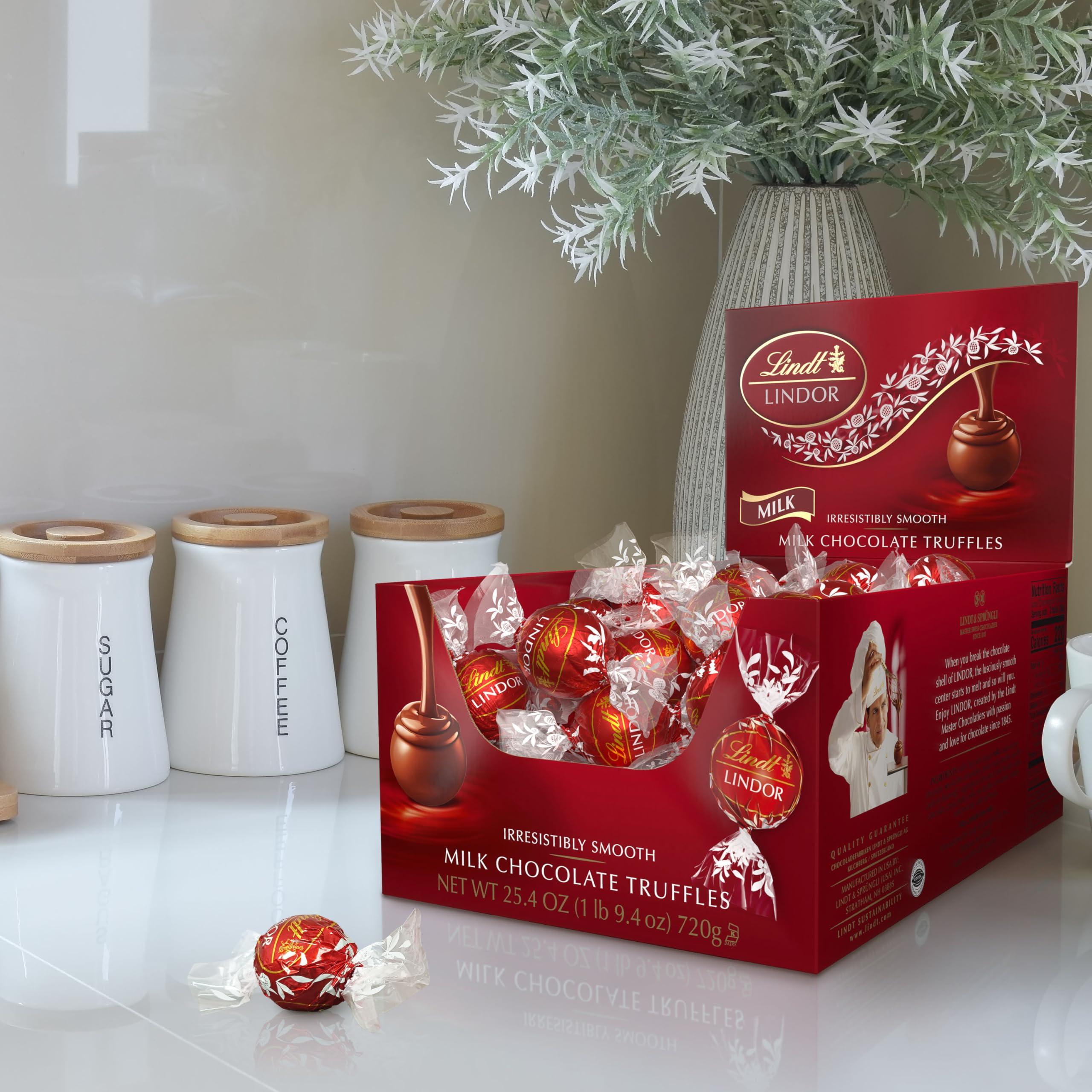 Lindt LINDOR Milk Chocolate Candy Truffles, Milk Chocolate with Smooth, Melting Truffle Center, 25.4 oz., 60 Count - Image 2