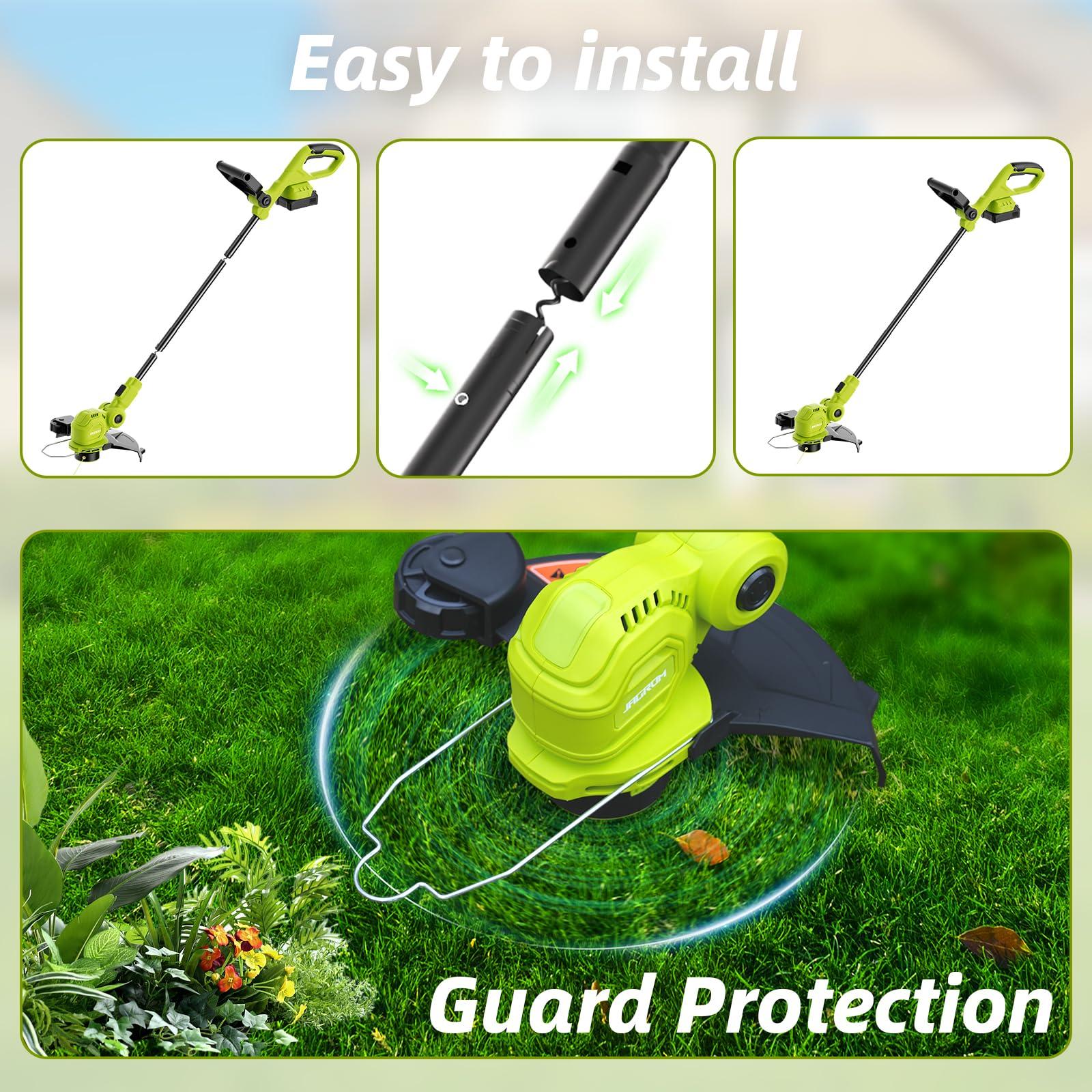 JAGROM 12-inch 20V Cordless String Trimmer with Fast Charger, 2 X 2.0Ah Battery Powered with Auto Line Feed, Lawn Edger with 8 Pcs Grass Cutter Spool Line and 2 Spool Cap - Image 6