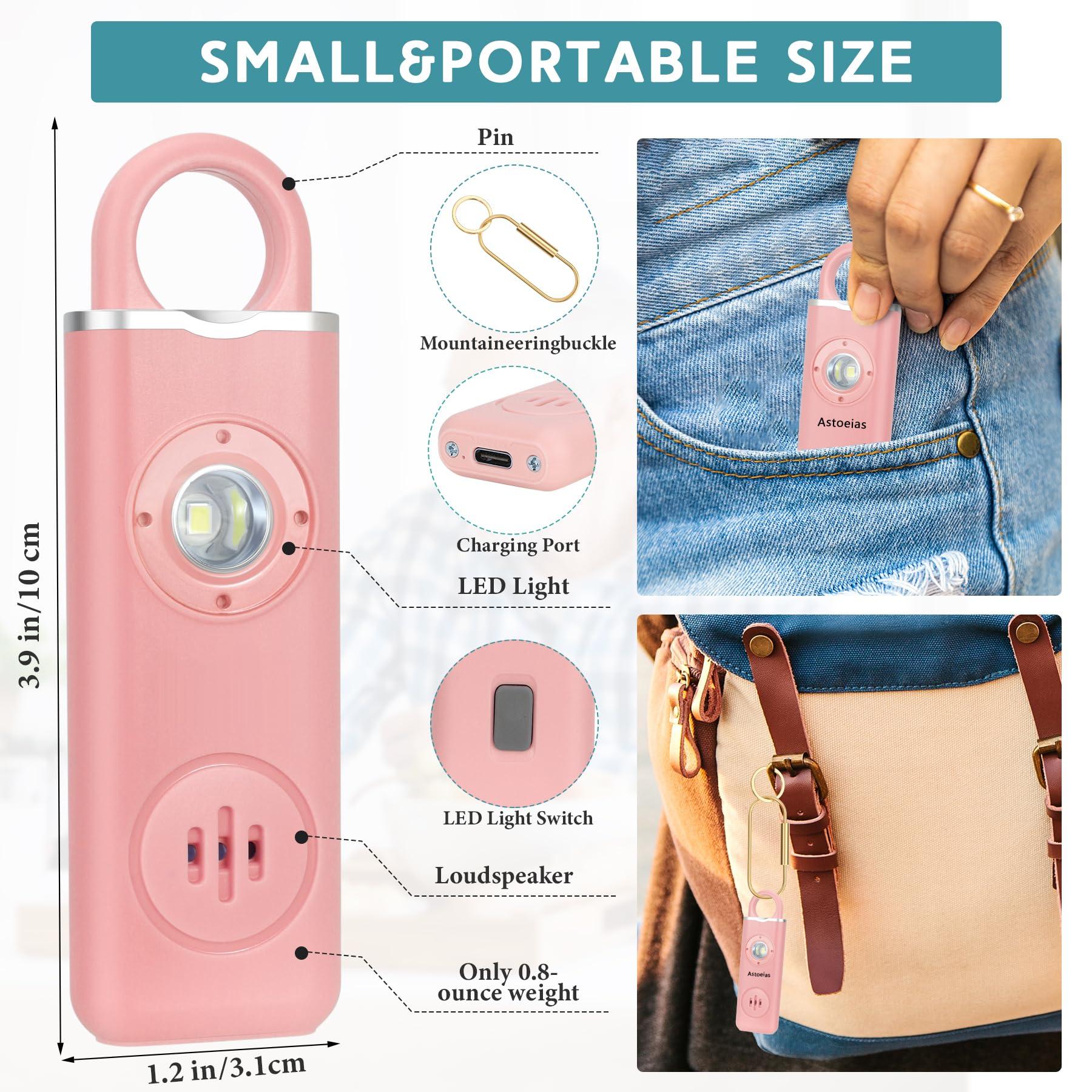 Rechargeable Personal Safety Alarm for Women，Extra Large Strobe LED Light Personal and 130dB Siren，Personal Emergency Security Safe Devices Key Chain Alarms for Women Kids Elderly (Pink) - Image 2