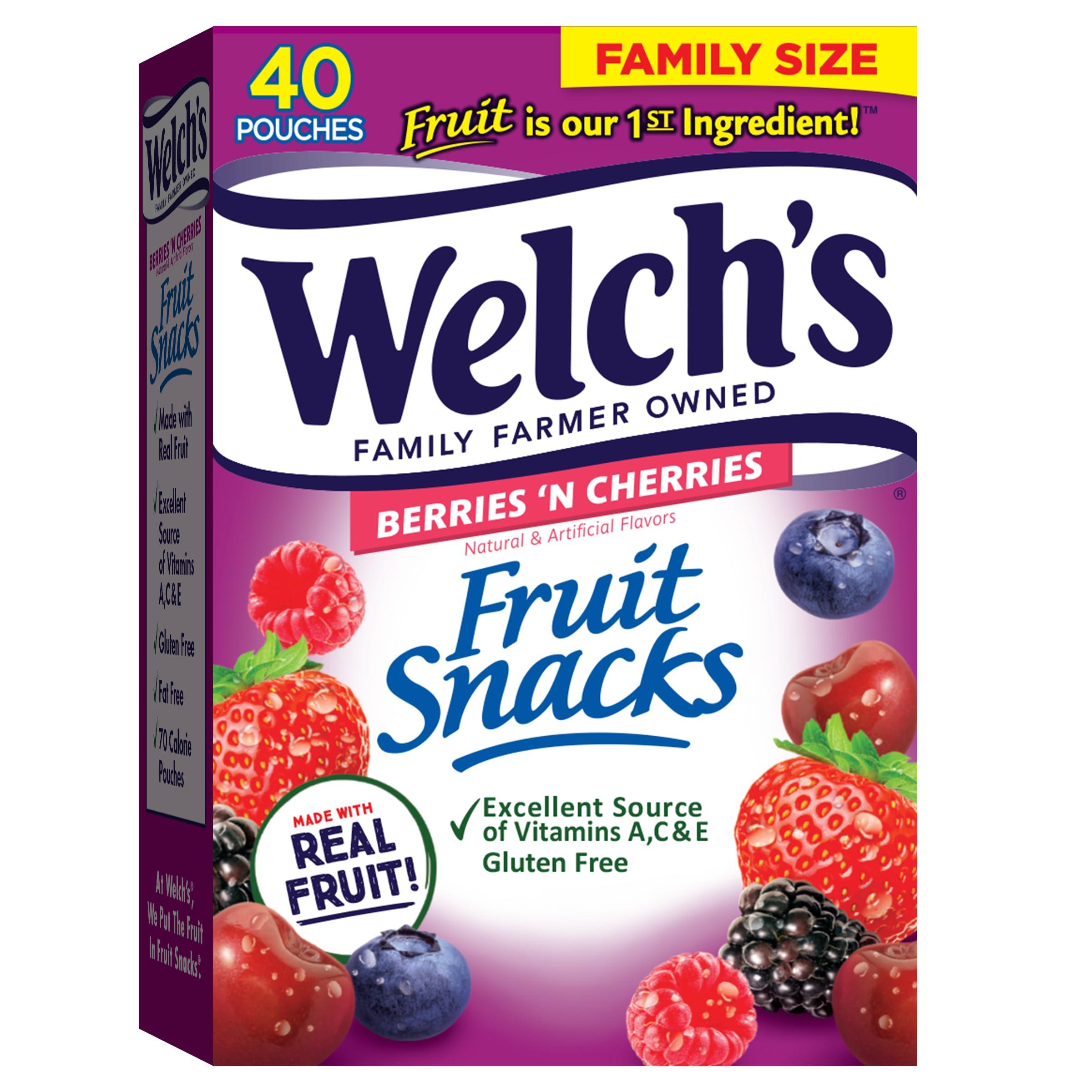 Welch's Fruit Snacks, Berries 'N Cherries, Individual Single Serve Bags, 0.8 oz (Pack of 40) - Image 1