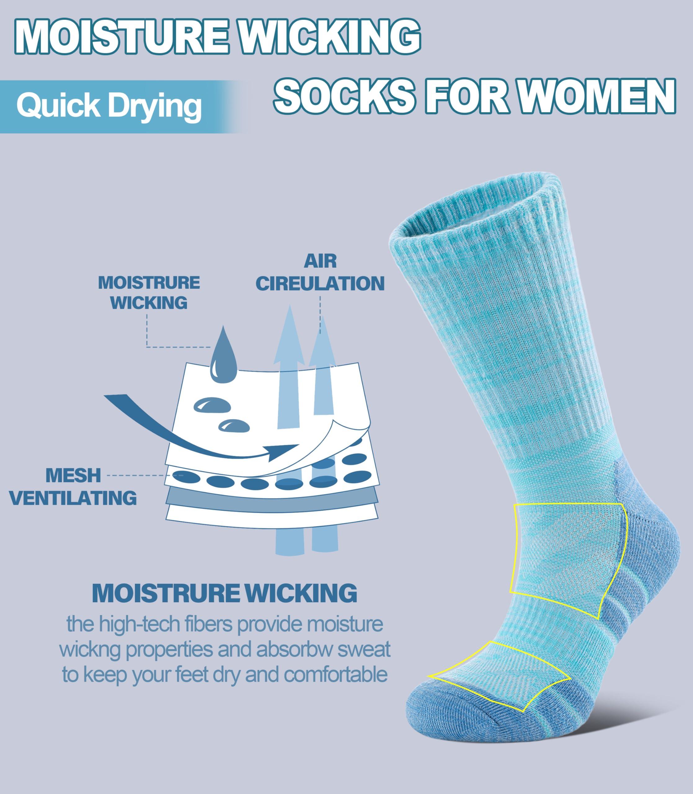 DOSKONI Women Hiking Crew Socks Running Athletic Thick Cushion Compression Moisture Wicking Walking Socks 5 Pairs - Image 4