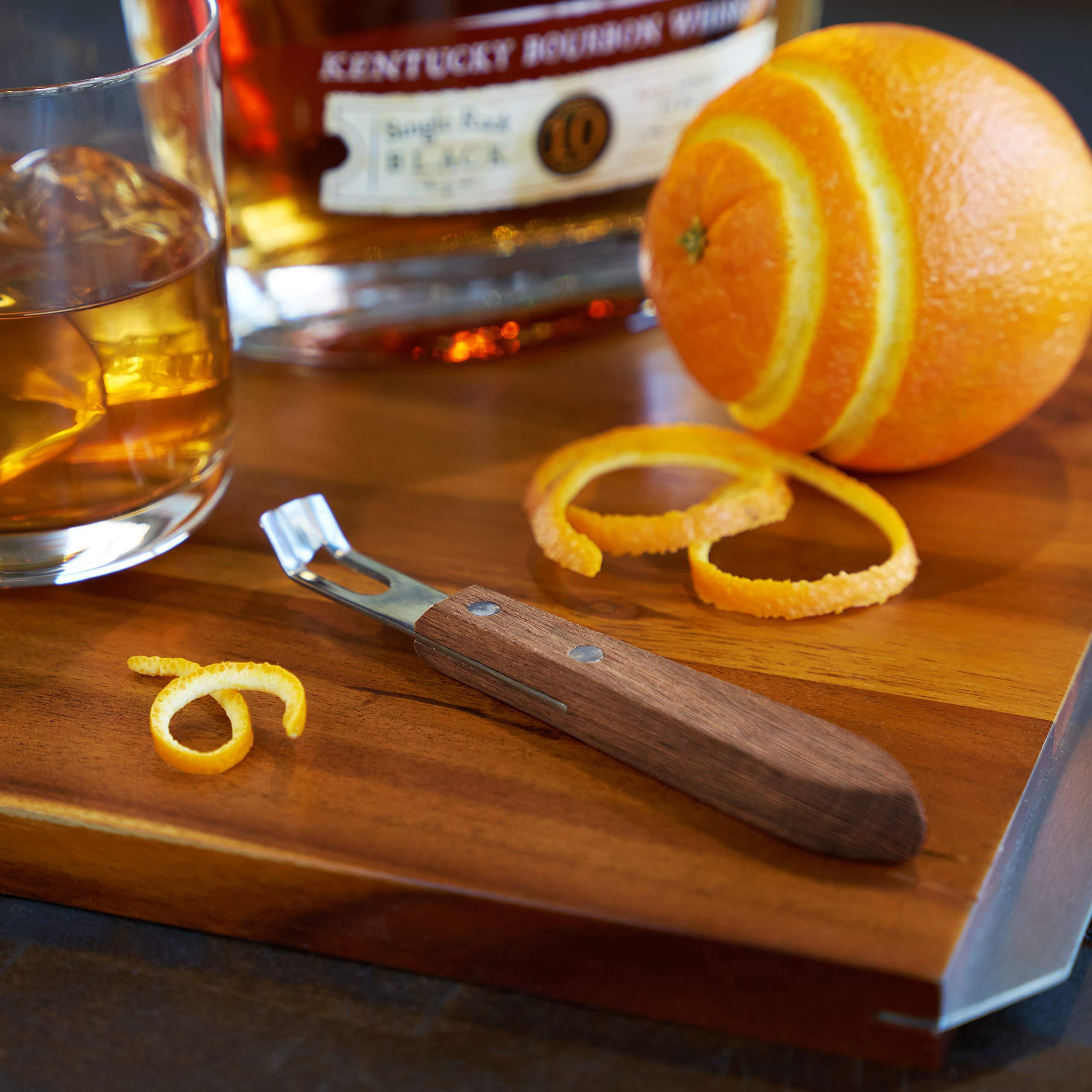 Viski Channel Knife, Citrus Zester and Orange Peeler Tool, Walnut Wood and Stainless Steel Bar Tool for Cocktail Garnishes, Perfect for Home Bars, Craft Cocktails and Bartender Gifts, Set of 1 - Image 7