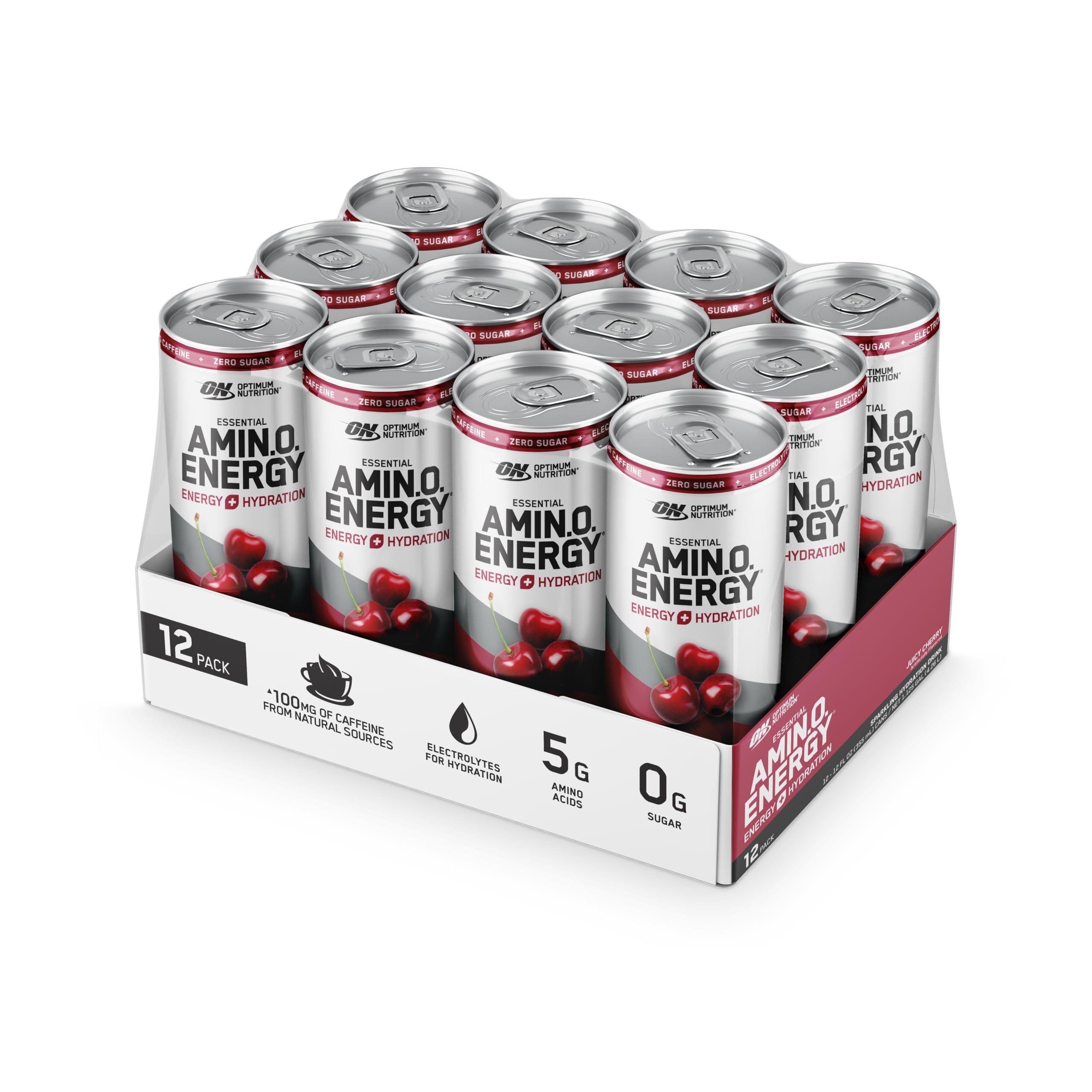 Optimum Nutrition Amino Energy Sparkling Hydration Drink, Electrolytes, Caffeine, Amino Acids, BCAAs, Sugar Free, Juicy Cherry, 12 Fl Oz, 12 Pack (Packaging May Vary) - Image 9