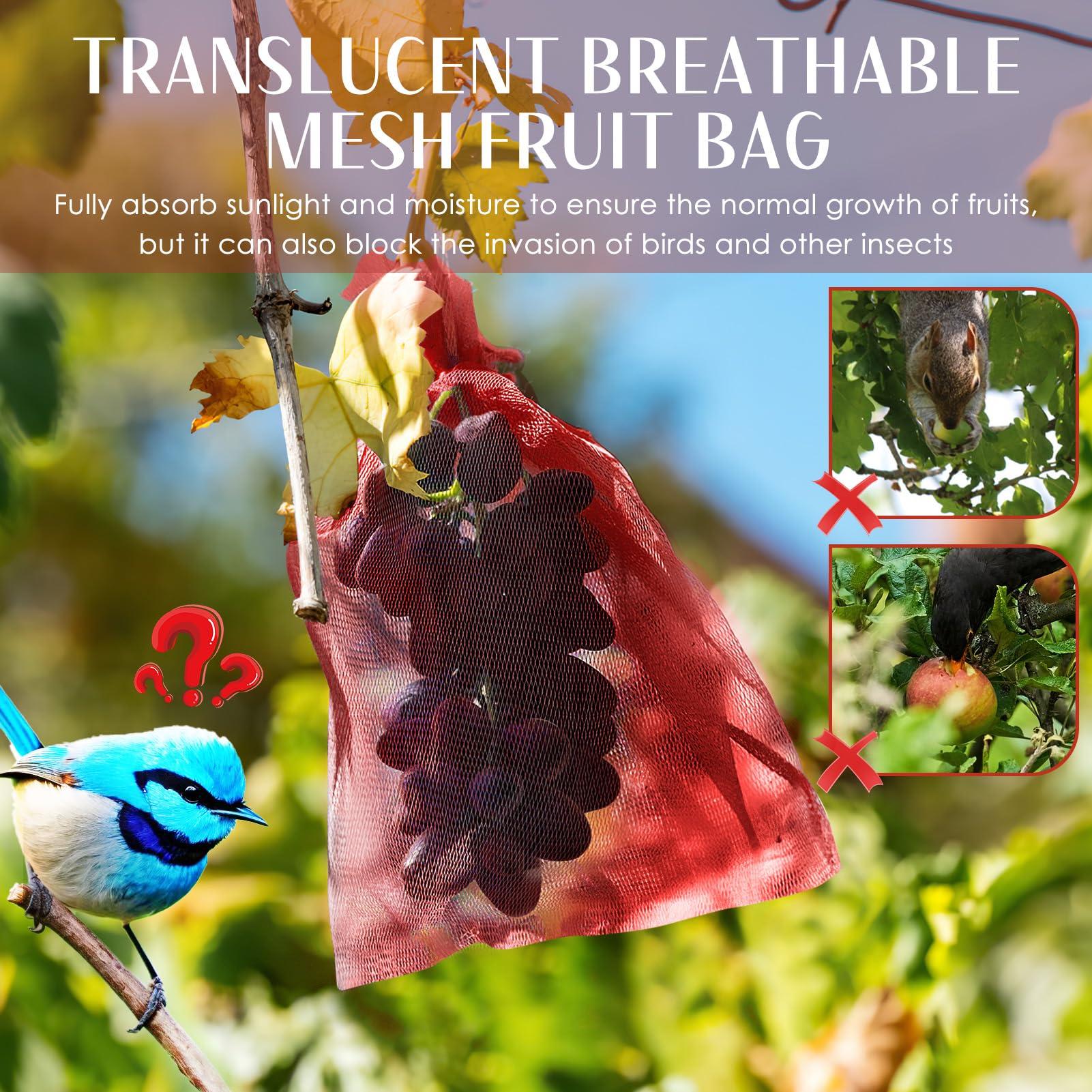 Fruit Protection Bags, 100PCS 6.7x9in Wine Red Fruit Bags for Fruit Trees, Fruit Netting Cover Bags Barrier, Fine Mesh Drawstring Bag Protectors for Fruits & Vegetables Garden Apple - Image 3