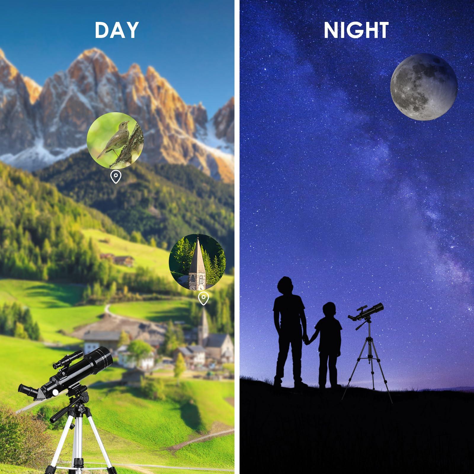 Astronomical Telescope, Pro 400/70 FMC Refractor Telescopes with Adjustable Tripod & & Finder Compass Portable Travel Telescope Perfect Portable Scope for Adult Children Teens - Image 2