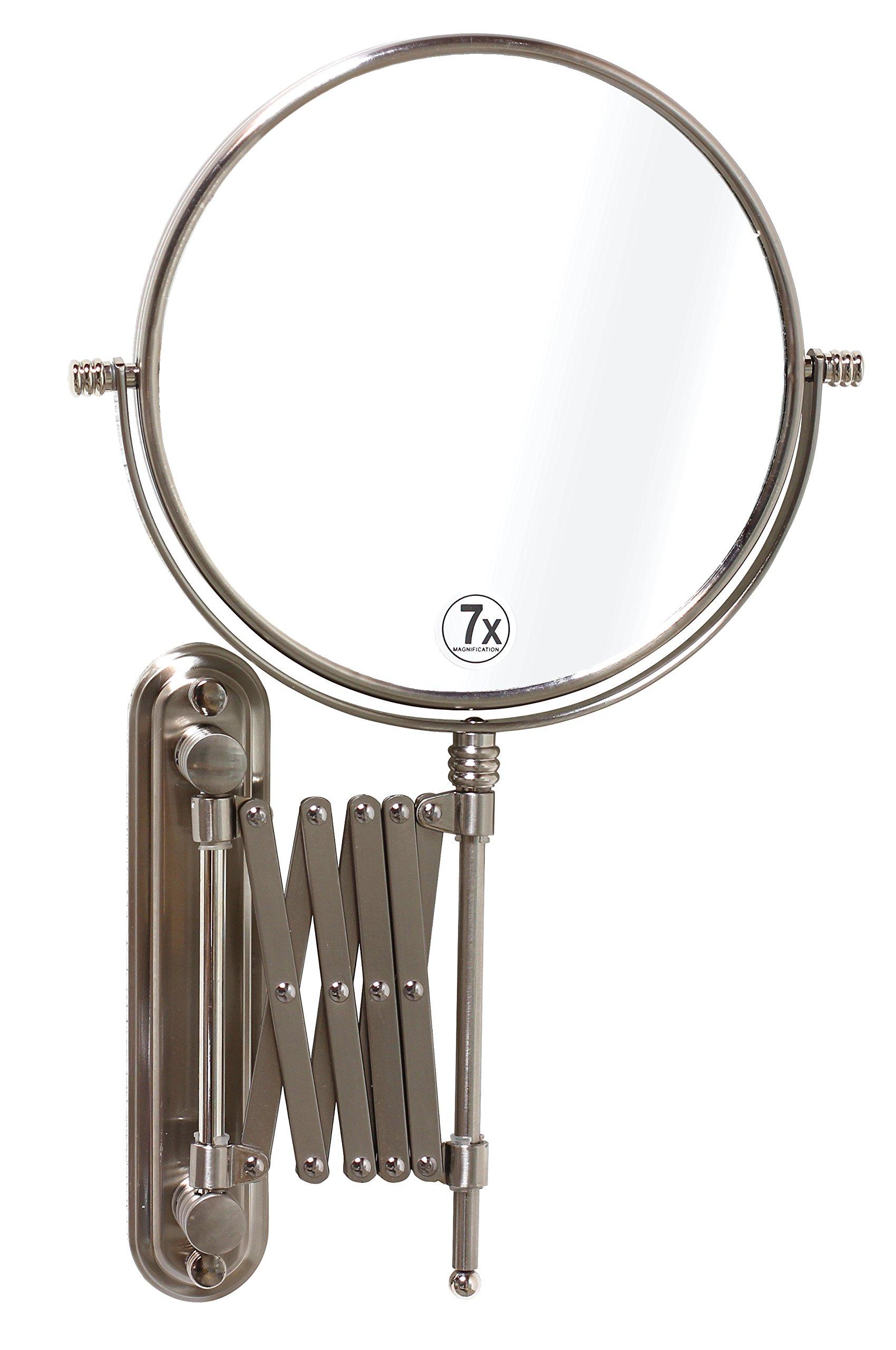 Deco Brothers Wall Mount Extendable Mirror, 8 Inch Double Sided with 7X Magnification, Nickel - Image 2