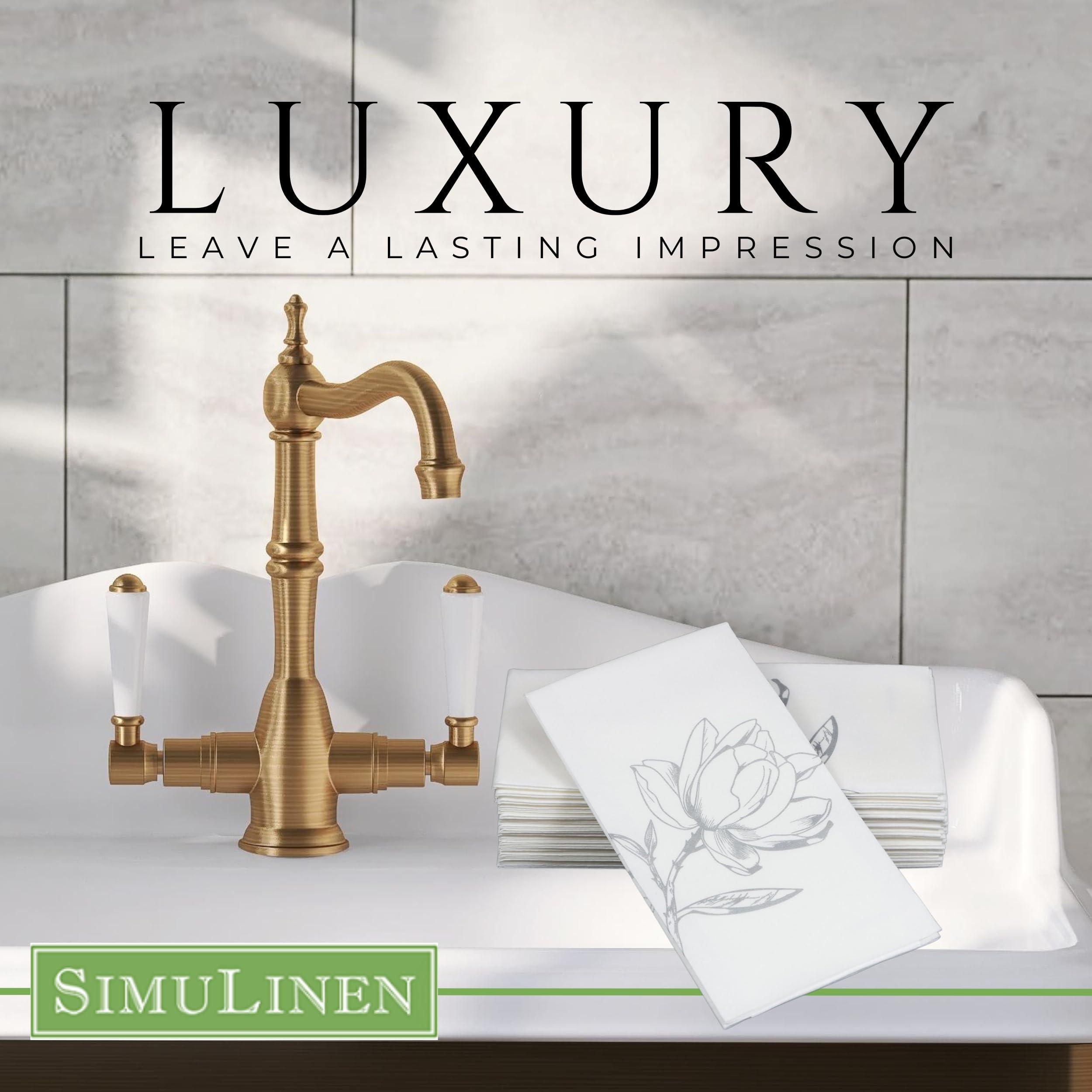 SimuLinen Silver Magnolia Disposable Bathroom Guest Towels - Folded, Single-Use, Kosher Paper Towels, 12x17", 100ct (Made in USA) - Image 3