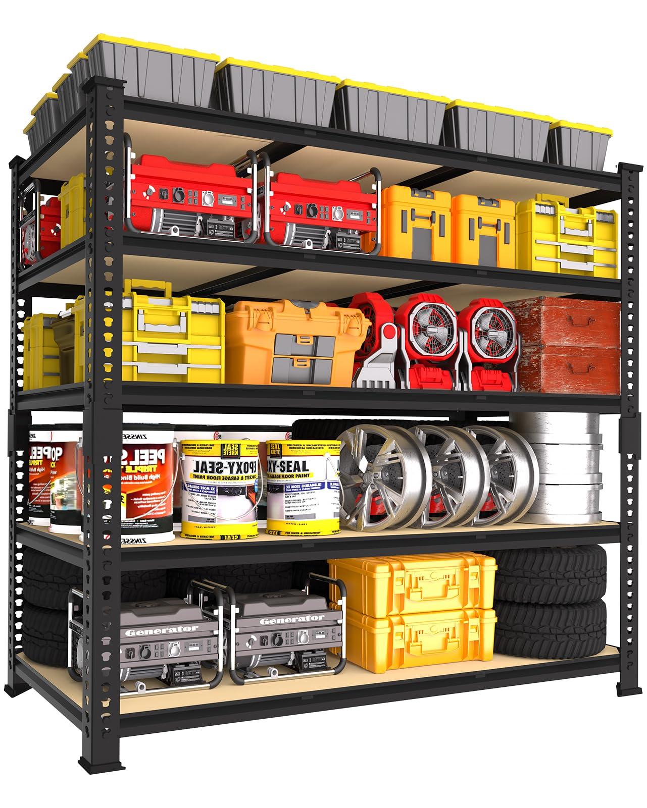 PrimeZone Heavy Duty Garage Storage Shelves - 48" W X 24" D X 72" H Adjustable Metal Shelving Unit, 5 Tier Industrial Shelves for Storage Standing Utility Rack for Warehouse, Pantry, Basement, Black