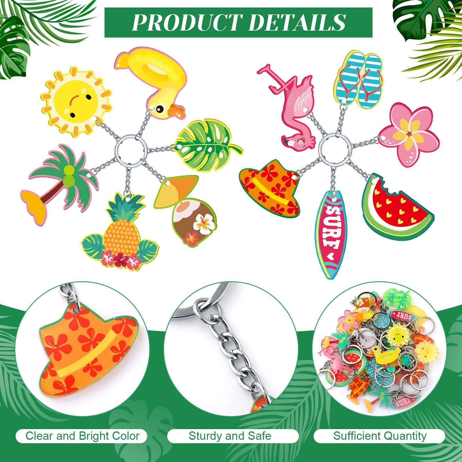 Janmercy 36 Pieces Hawaiian Luau Party Favors Summer Flamingo Pineapple Beach Keychain Tropical Hawaiian Key Ring for Kids Summer Theme Luau Key Ring Party Favor Supplies, 12 Styles (Lovely) - Image 4