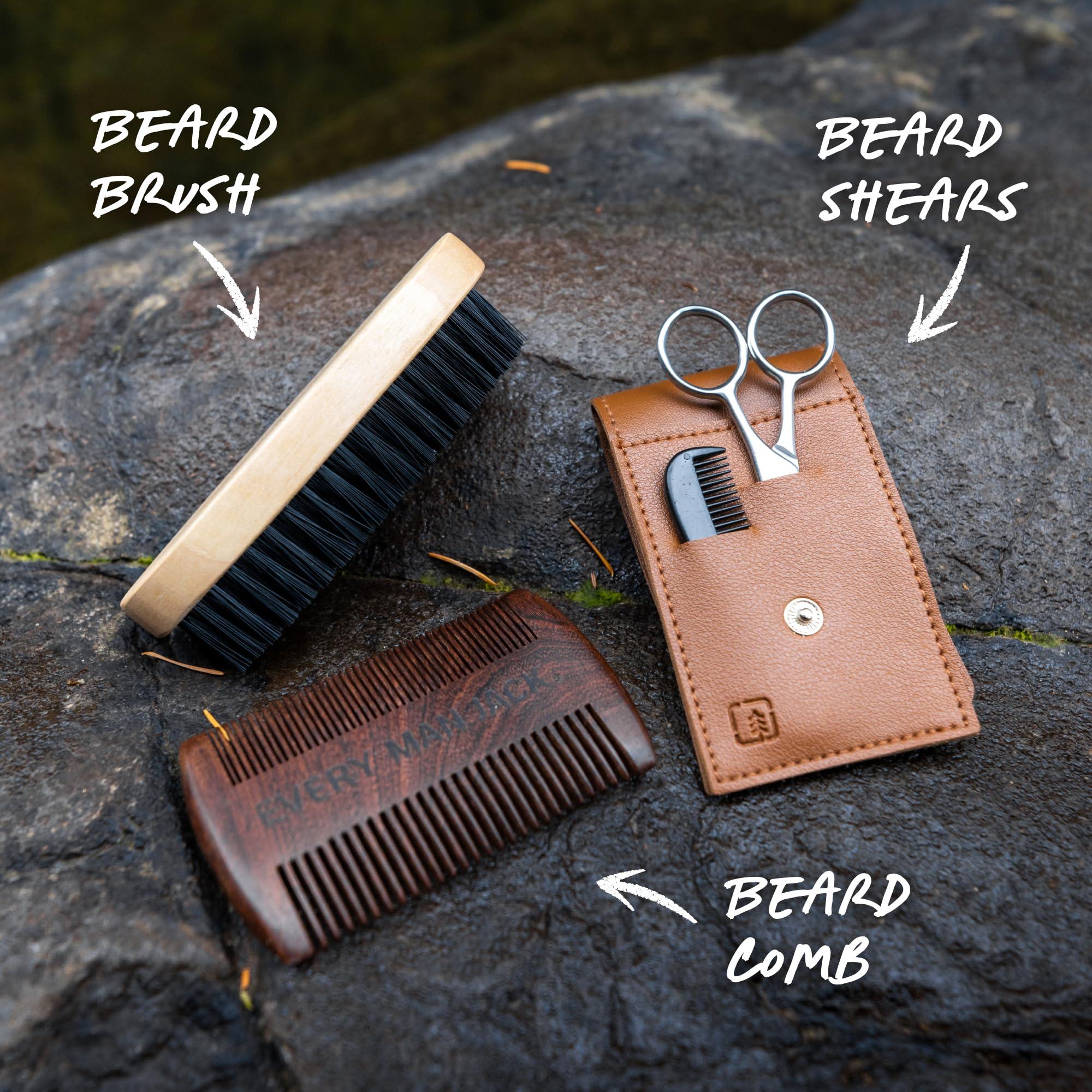 Every Man Jack Beard Grooming Kit for Men - Includes Sandalwood Beard Oil & Beard Balm, Beard Brush, Wooden Dual-sided Comb, Trimming Scissors and Mustache Comb - Image 3