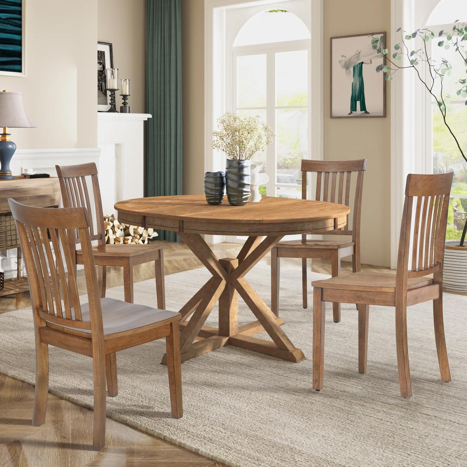 COLAMY Wooden Dining Chairs Set of 4, Spindle High Back Windsor Kitchen Side Chair, Farmhouse Dining Chairs for Kitchen and Dining Room, Light Brown - Image 6