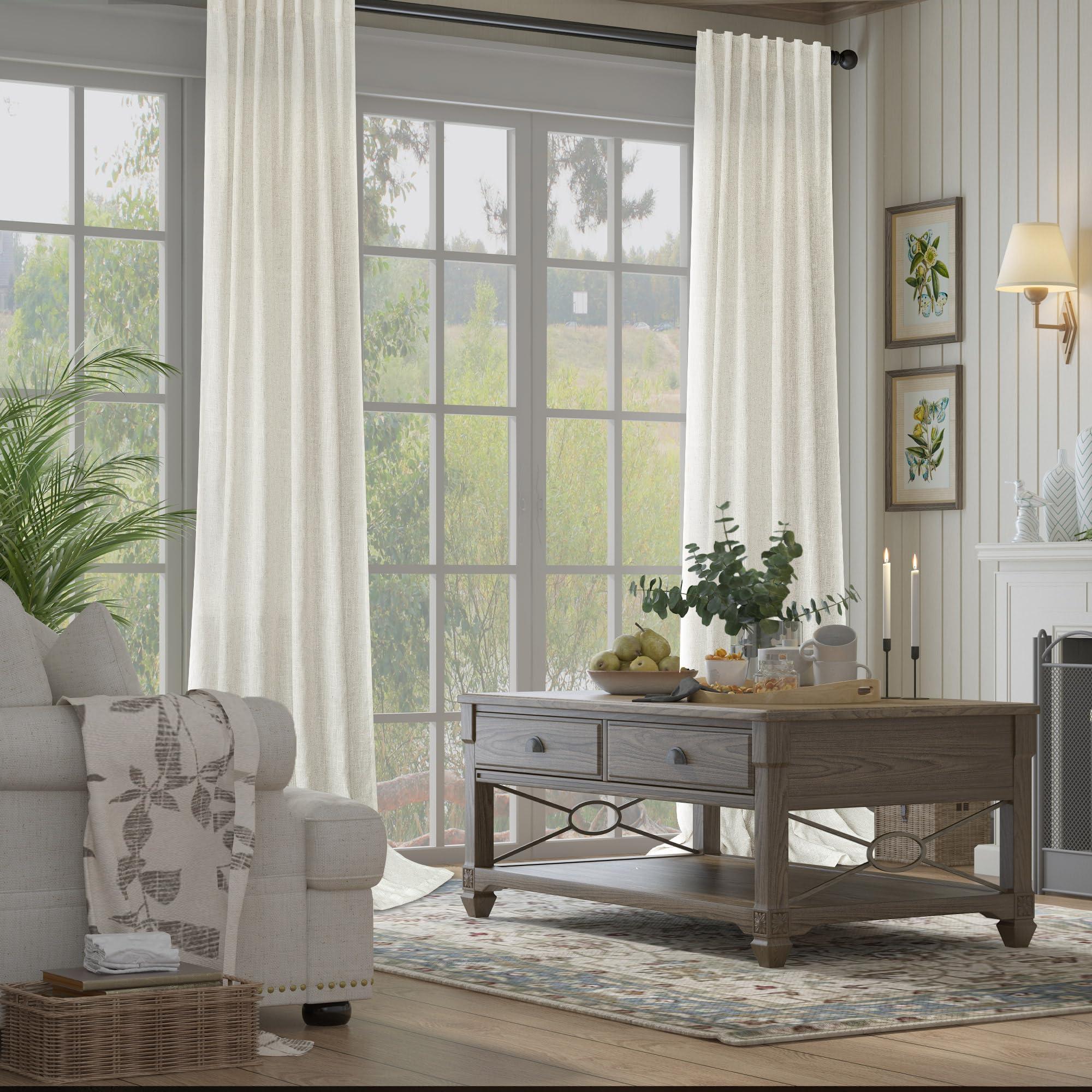 Natural Linen Back Tab Curtains 84 Inch Length for Living Room 2 Panel Pocket Drape Light Filtering Semi Sheer Neutral Country Rustic Farmhouse Boho Curtain Bedroom Muslin Look Ivory Cream Colored - Image 5