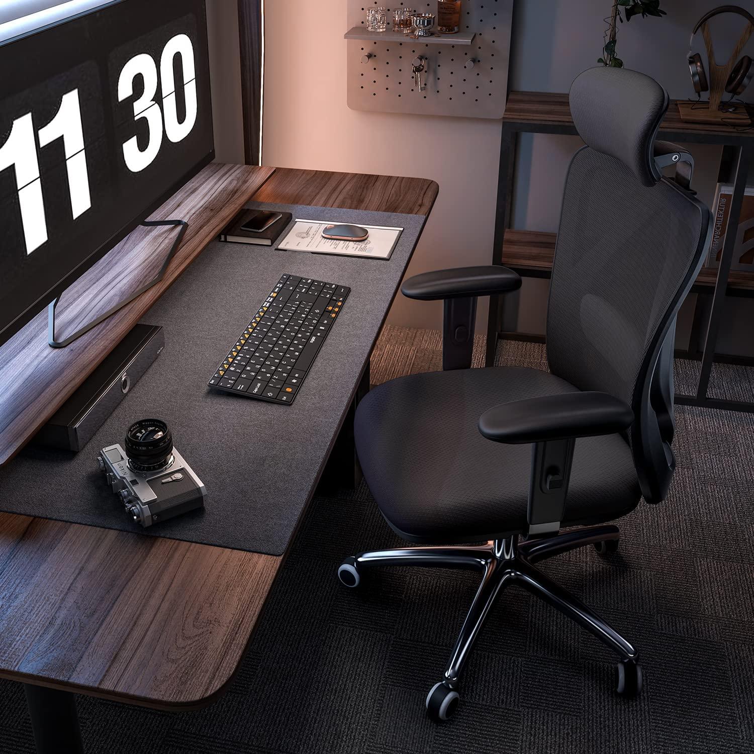 SIHOO M18 Ergonomic Office Chair for Big and Tall People Adjustable Headrest with 2D Armrest Lumbar Support and PU Wheels Swivel Tilt Function Black - Image 2