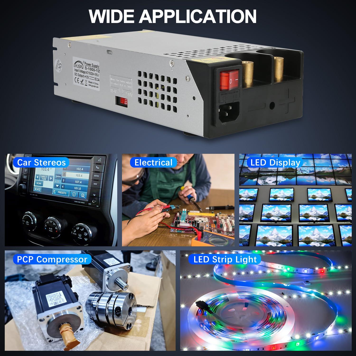 New Version 12V 1000W AC to DC Converter, DC Power Supply Switch Adjustable Switch Transformer for LED Strip, LCD Monitor, CCTV, 3D Printer, Computer Project, Radio and Car Stereo Max Current 83.4A - Image 7
