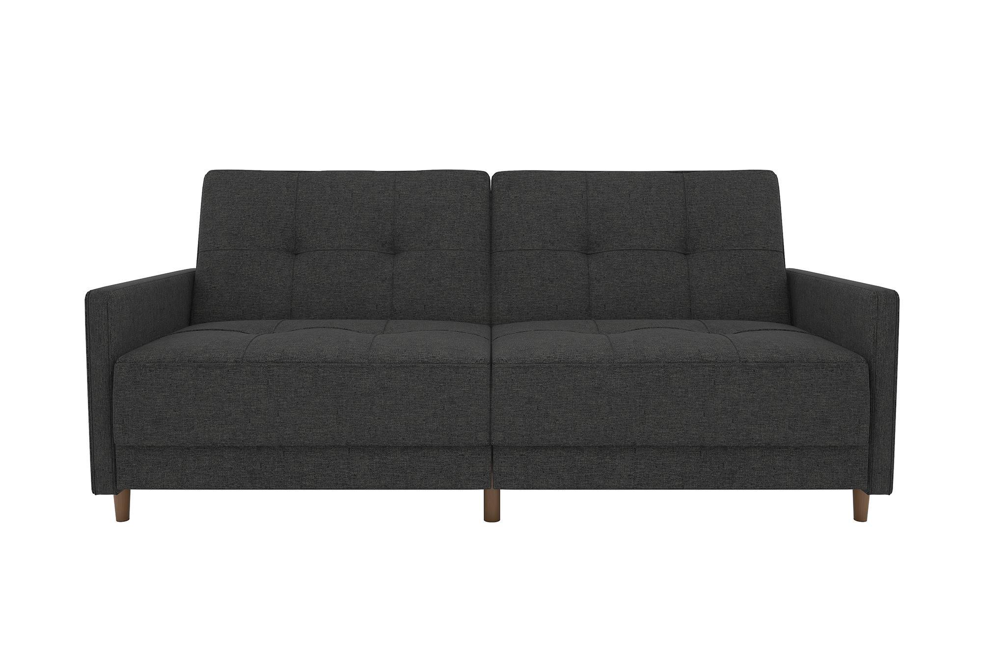 DHP Andora 76 Inch Futon Sofa Bed, Modern Upholstered Couch Sleeper with Button Tufted Back and Seat, Full, Grey