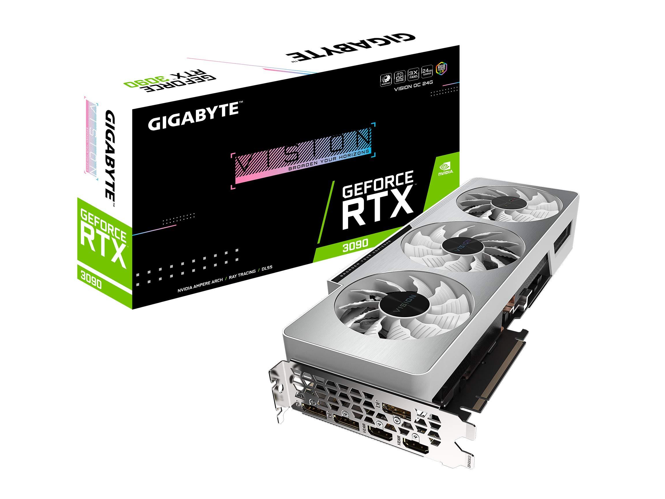 GIGABYTE GeForce RTX 3090 Vision OC 24G Graphics Card, 3X WINDFORCE Fans, 24GB 384-bit GDDR6X, GV-N3090VISION OC-24GD Video Card