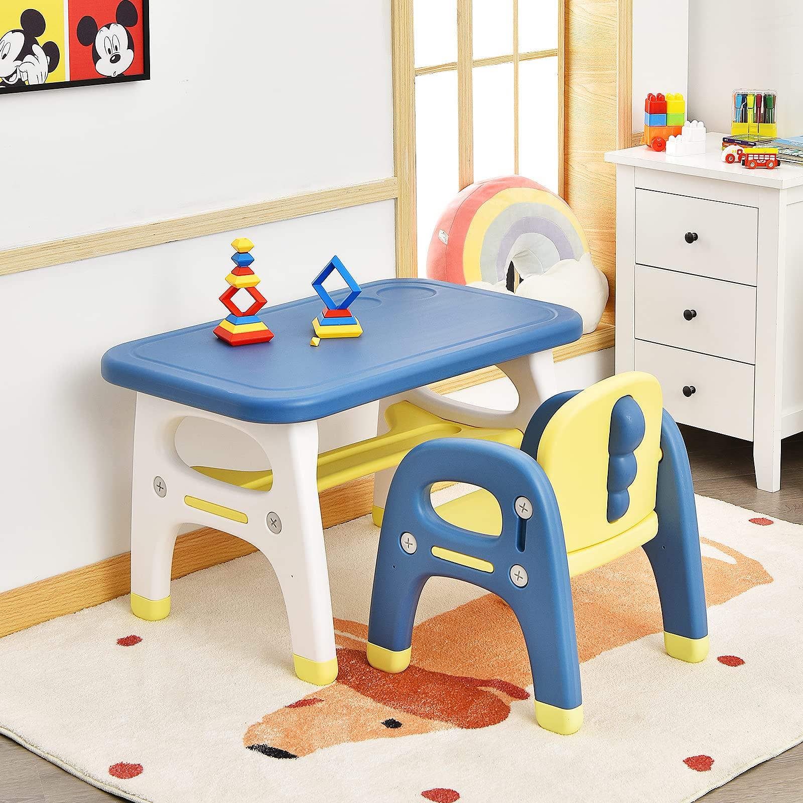 Costzon Toddler Table and Chair Set, Cute Dinosaur Children Activity Art Sturdy Desk Set w/Storage Rack & Montessori Toys Building Blocks, Kids Table and Chair for Baby Boys Girls (Blue) - Image 9