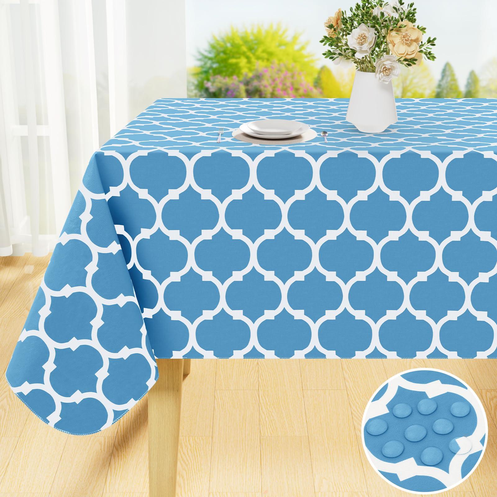 Smiry Rectangle Table Cloth, Waterproof Vinyl Tablecloth with Flannel Backing for Tables, Wipeable Spillproof Plastic Tablecloths for Dining, Camping, Indoor and Outdoor (52"x70", Light Blue)