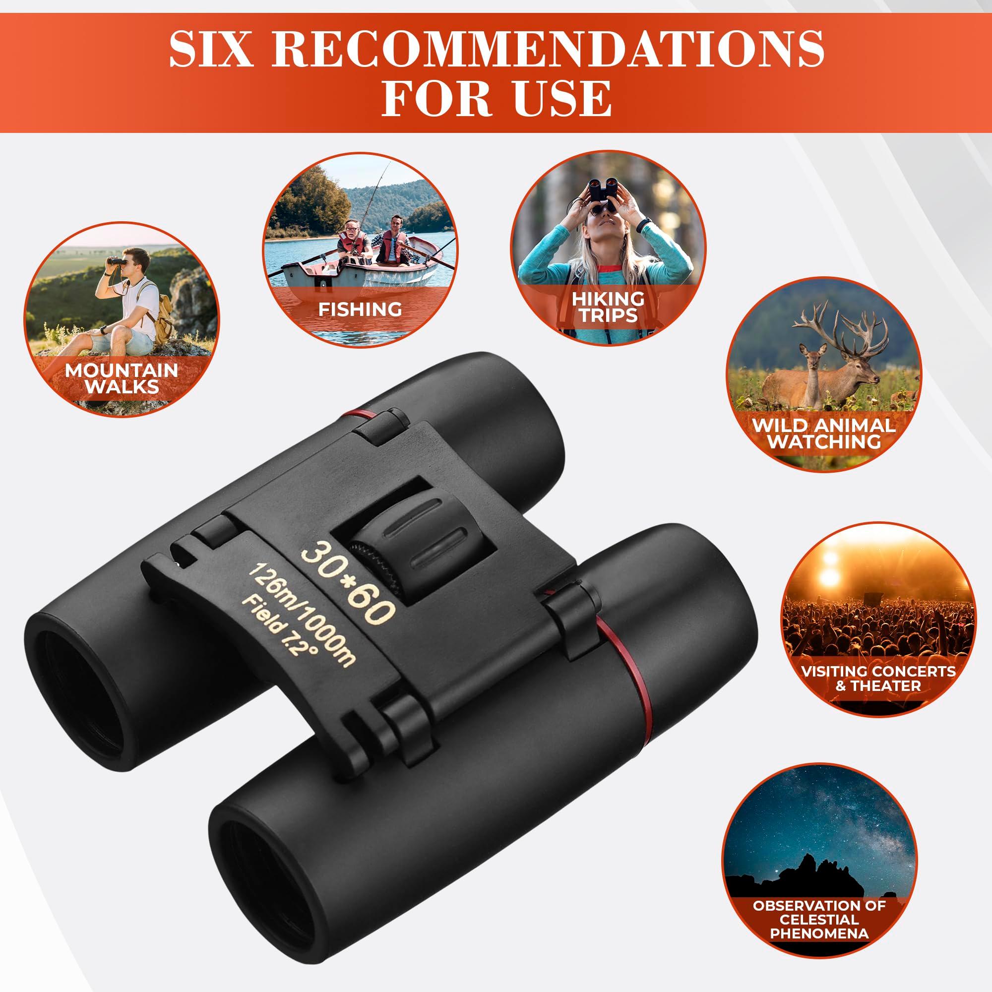 30x60 Travel Binoculars for Bird Watching – Small Binoculars for Adults with 126M/1000M Wide Field of View, 7.2° Angle & Storage Bag – Designed for Hiking, Birdwatching, and Outdoor Adventures - Image 5