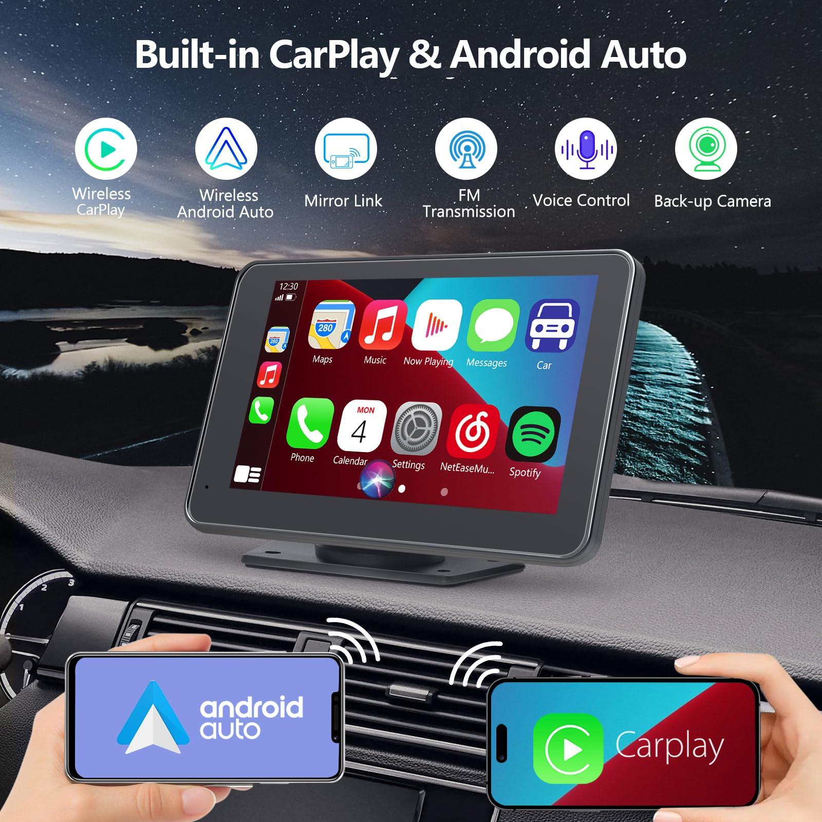 Gegaibe Wireless Car Stereo with Apple CarPlay/Android Auto, Portable Touch Screen Car Radio Multimedia Player with Bluetooth, Backup Camera, Navigation, Mirror Link for All Vehicles - Image 2