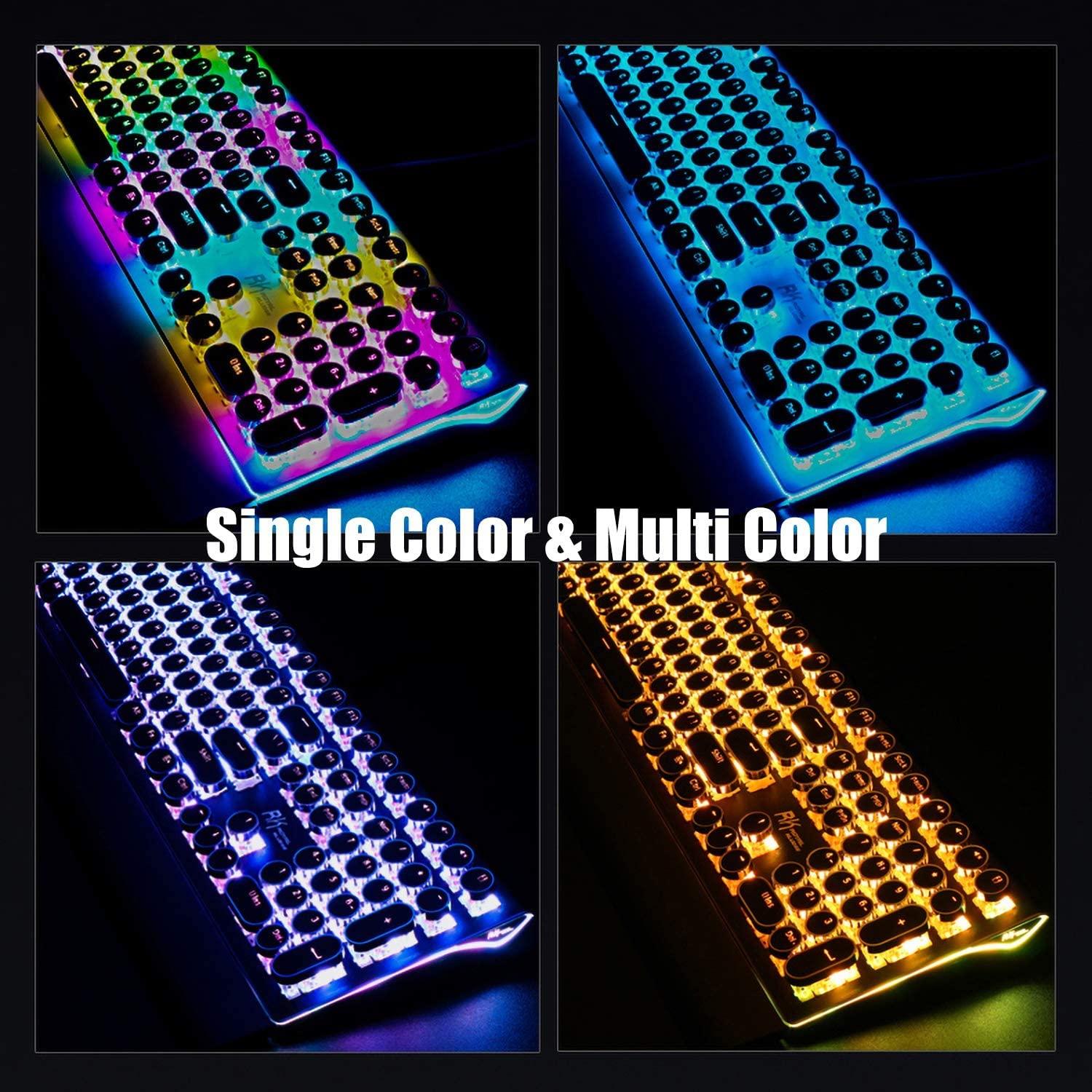 RK ROYAL KLUDGE S108 Typewriter Keyboard, Retro Mechanical Gaming Keyboard Wired 108 Keys with RGB Backlit Sidelight, Detachable Wrist Rest, Round Keycaps Blue Switches - Black - Image 6