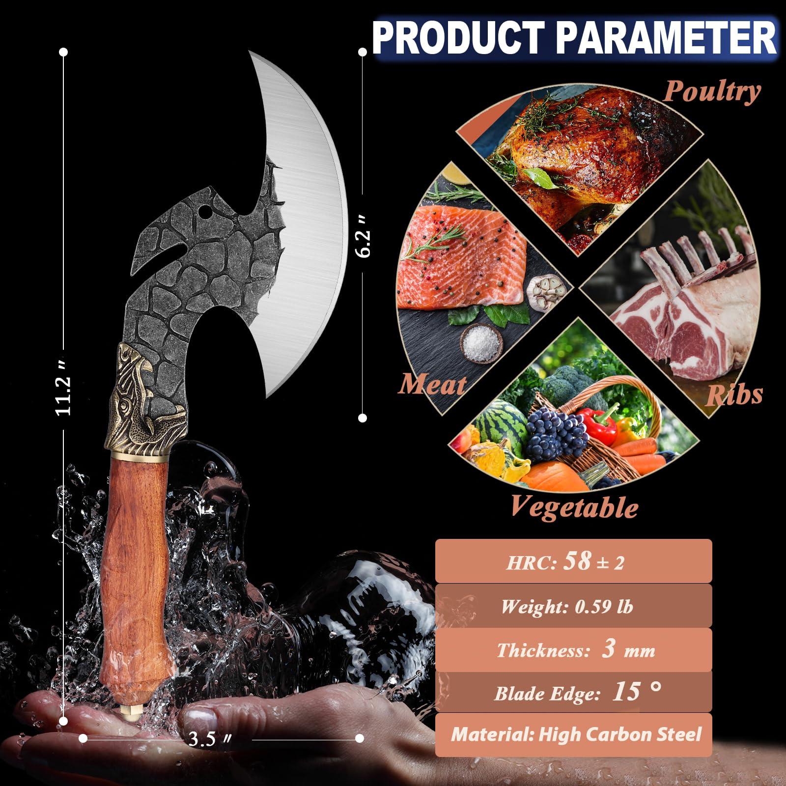 ROCOCO Viking Cleaver Knife Butcher Meat Cutting Boning Knife Hand Forged Chinese Kitchen Axe with Sheath Home Outdoor BBQ Camping Chirstmas Birthday Chirstmas Mother Father Gift Men - Image 6