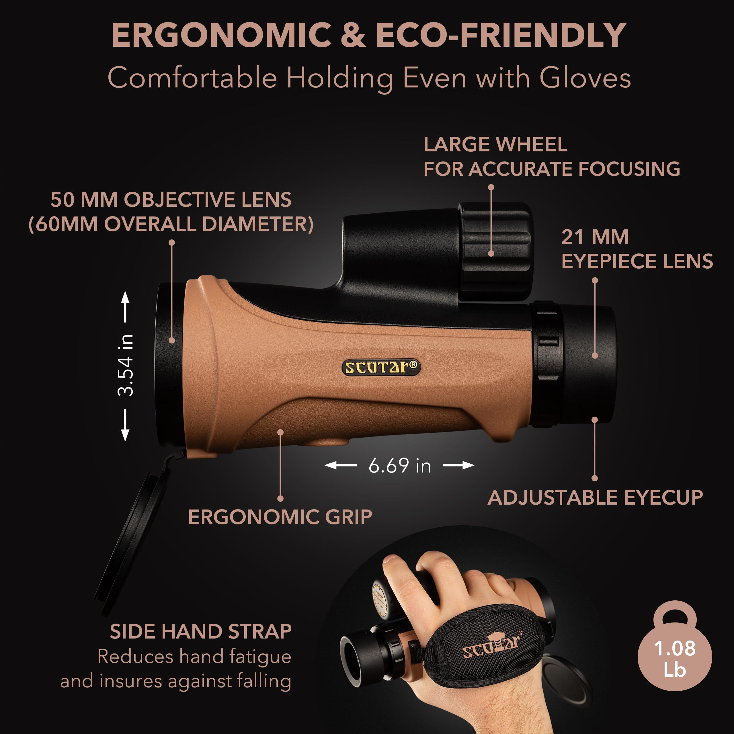 Scotar 12x50 Monocular Telescope - FMC Fogproof, IP67 Waterproof Hand Held Telescope - BAK4 Phase and Dielectric Coated Prism - Adventure Accessories Set: Bag, Smartphone Adapter, Mini Tripod - Image 4