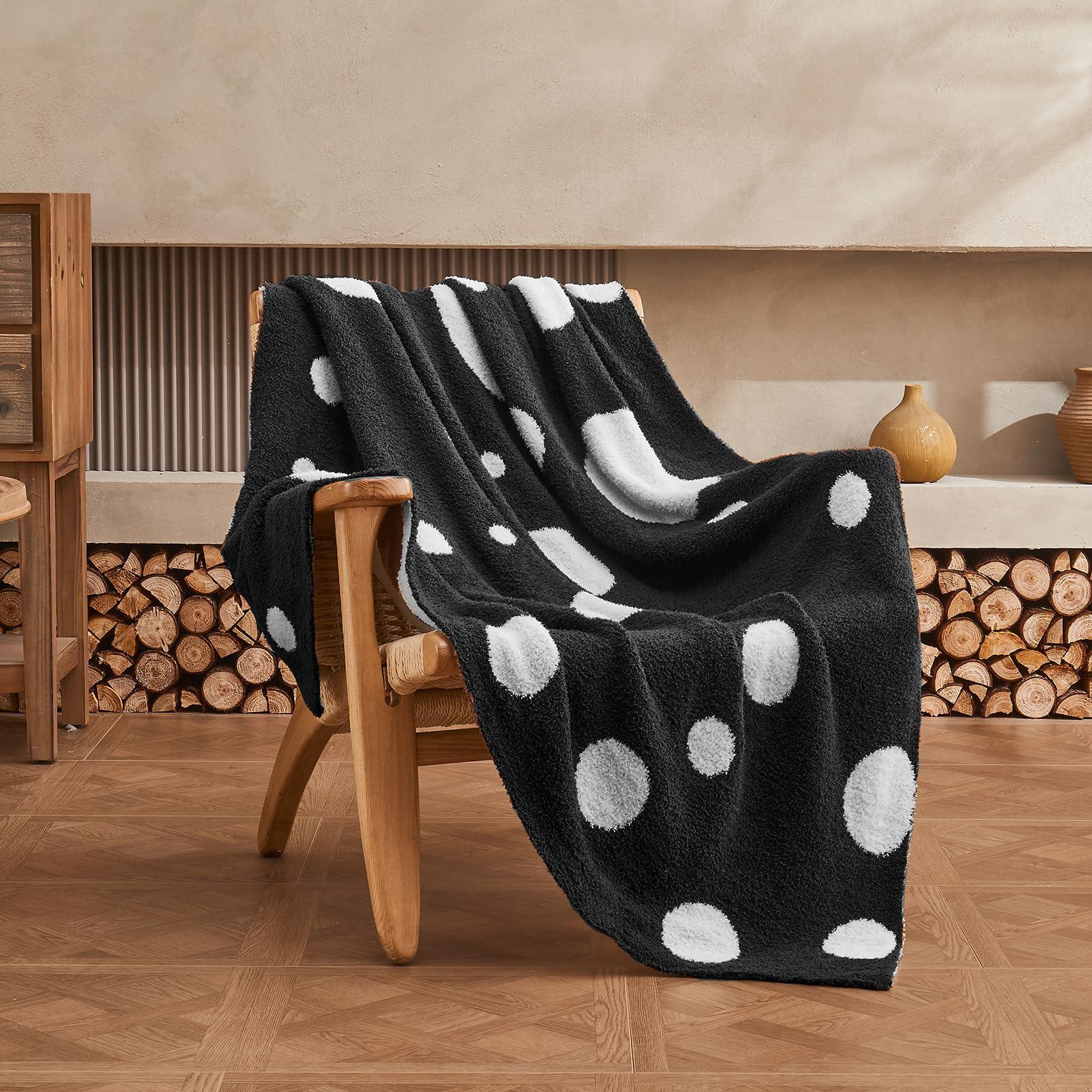 Douceur Polka Dot Throw Blanket for Couch Sofa Bed, Reversible Cozy Fluffy Super Soft Bedroom Blanket, Plush Jet Black Throw Blanket, 50×60 inches - Image 7