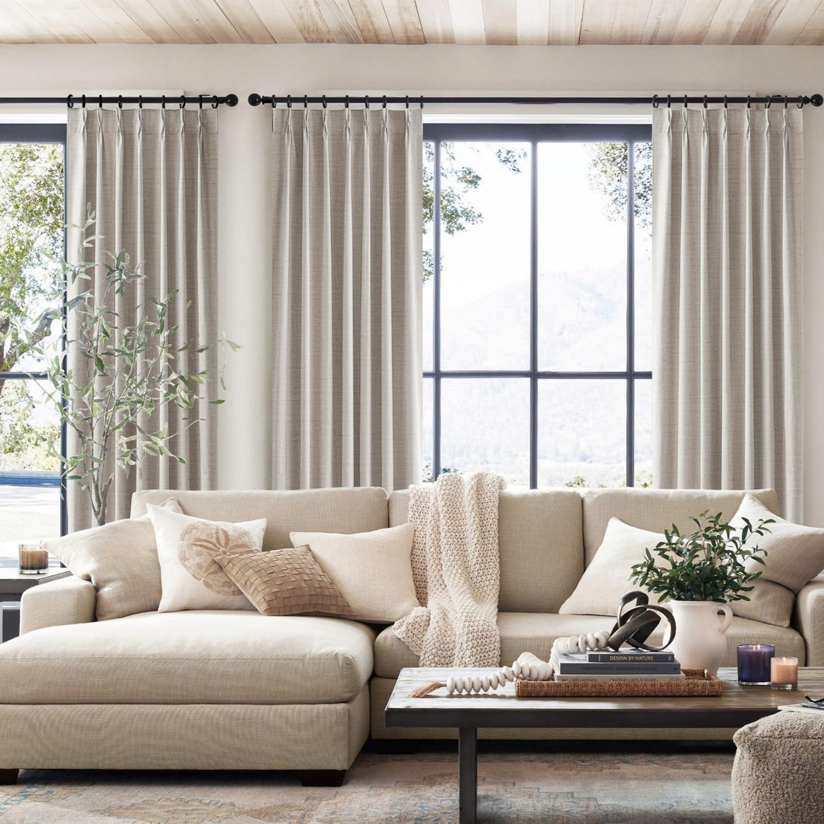 Natural Linen Pinch Pleated Blackout Curtains & Drapes 96 Inch Long Bedroom/Livingroom Farmhouse Curtains 2 Panel Sets, Neutral Track Room Darkening Thermal Insulated 8ft Back Tab Window Curtain - Image 7