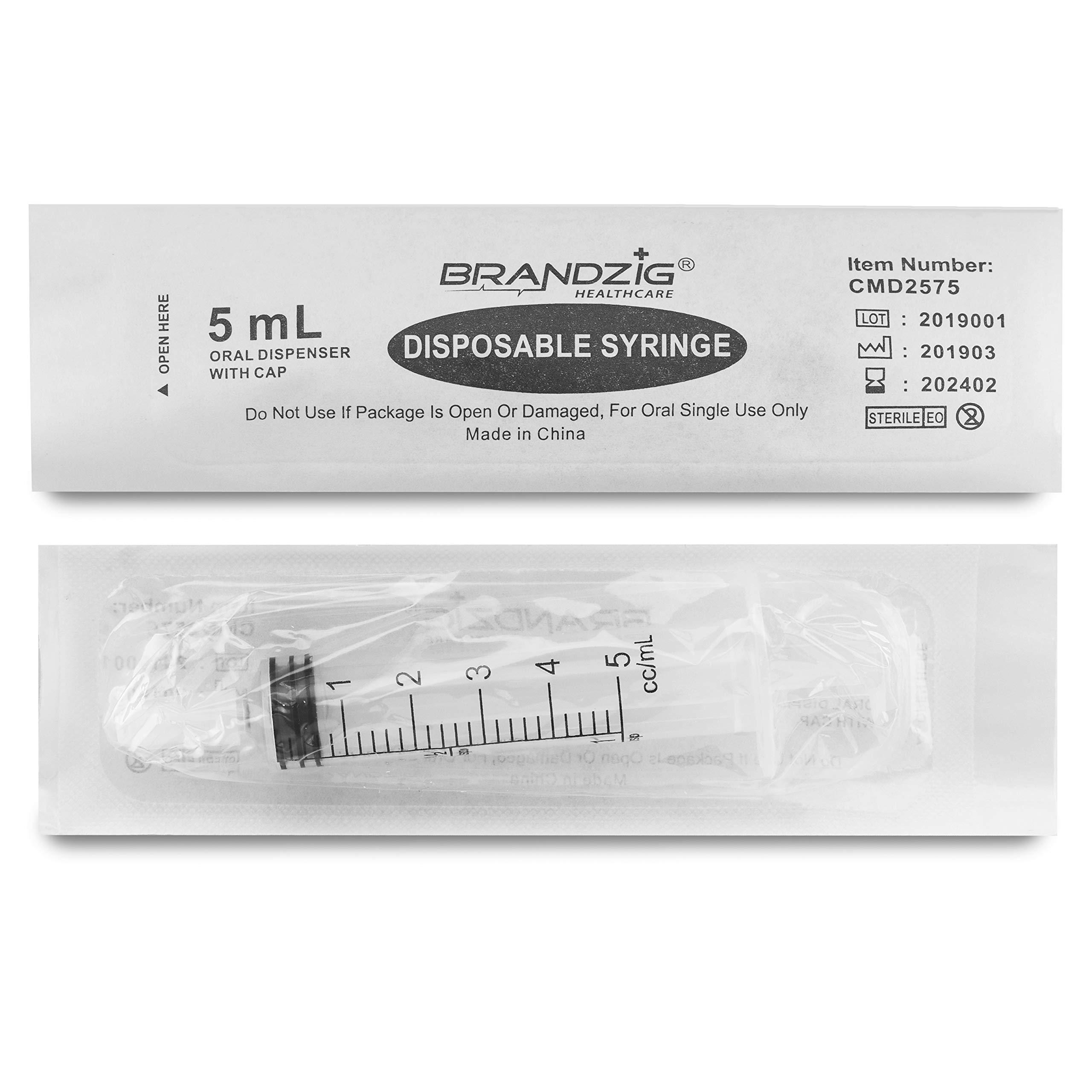 5ml Syringe With Cap (100 Pack) | Oral Dispenser Without Needle, Luer Slip Tip, | Individually Wrapped Medicine Dropper For Infants & Pets - Image 4